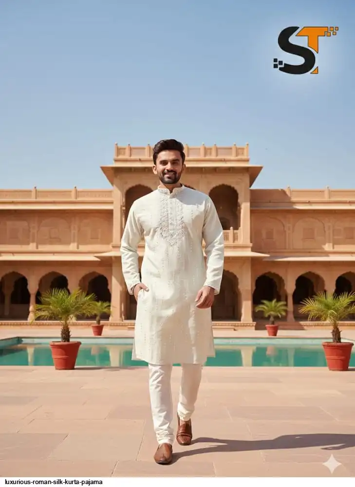 LUXURIOUS ROMAN SILK KURTA PAJAMA D