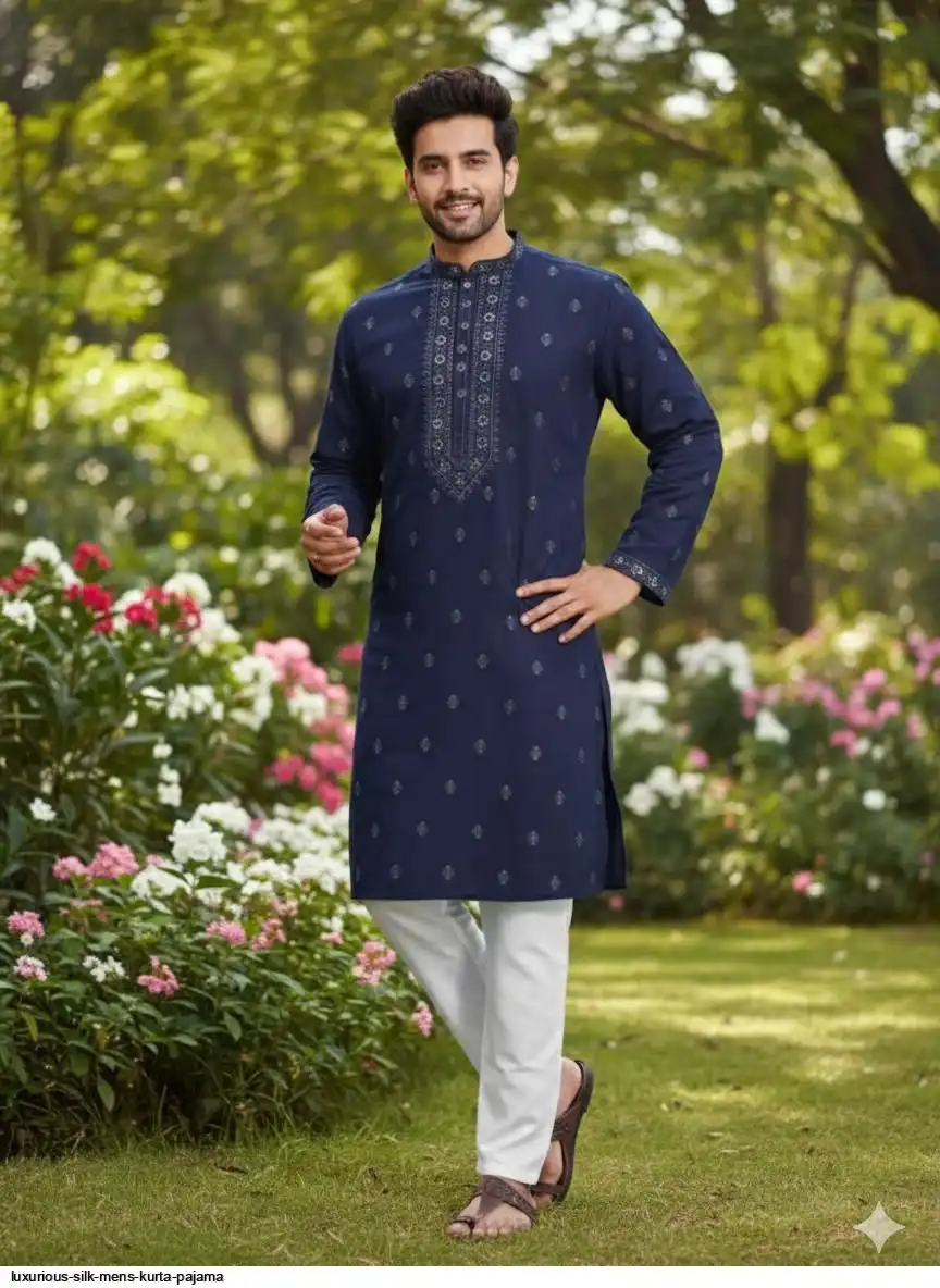 LUXURIOUS SILK MENS KURTA PAJAMA D