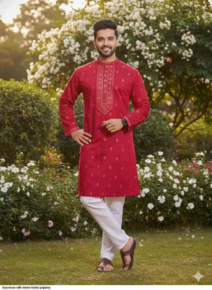 LUXURIOUS SILK MENS KURTA PAJAMA B