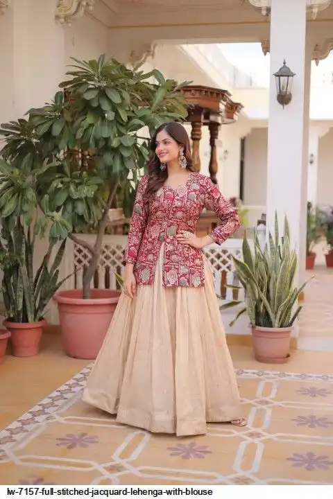 LW 7157 FULL STITCHED JACQUARD LEHENGA WITH BLOUSE A