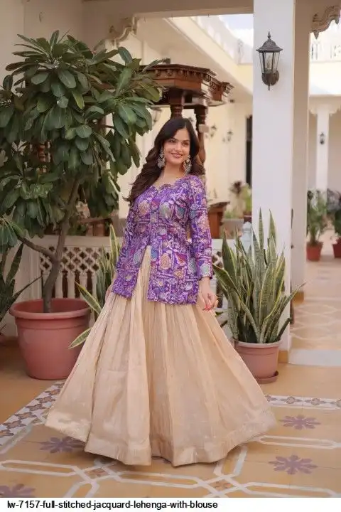 LW 7157 FULL STITCHED JACQUARD LEHENGA WITH BLOUSE B