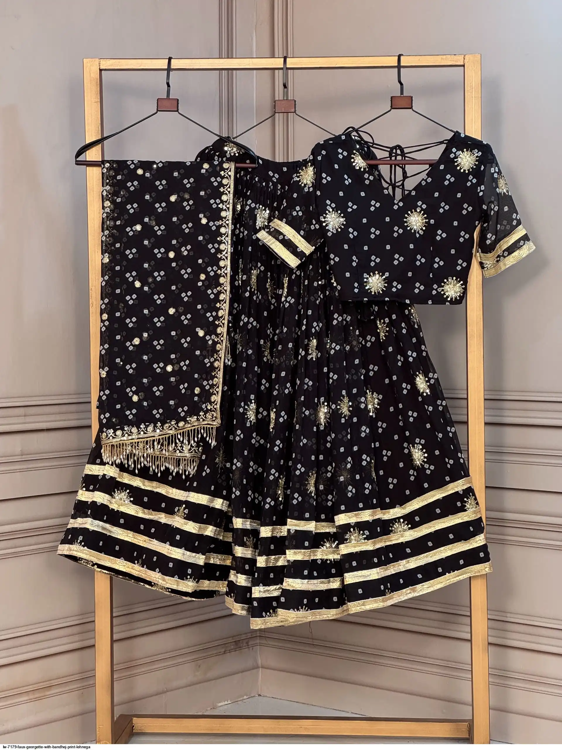 LW 7179 FAUX GEORGETTE WITH BANDHEJ PRINT LEHNEGA 1