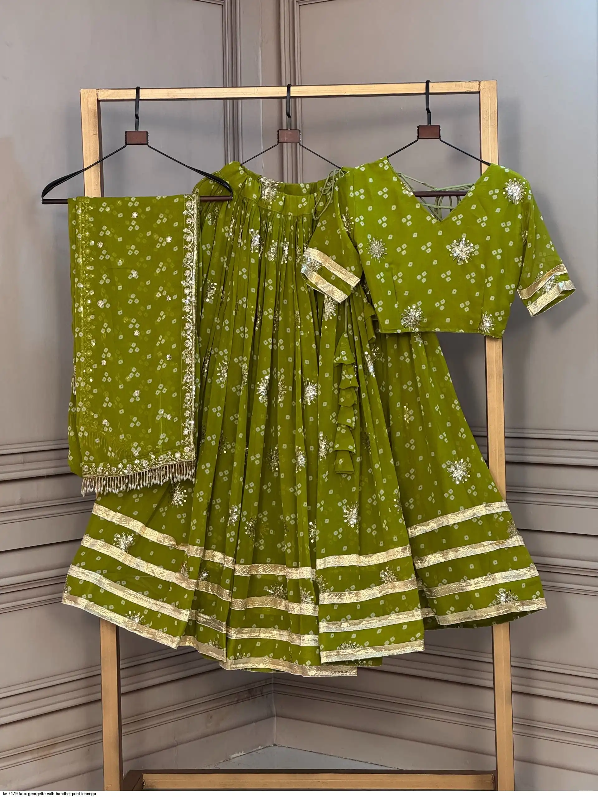 LW 7179 FAUX GEORGETTE WITH BANDHEJ PRINT LEHNEGA 2