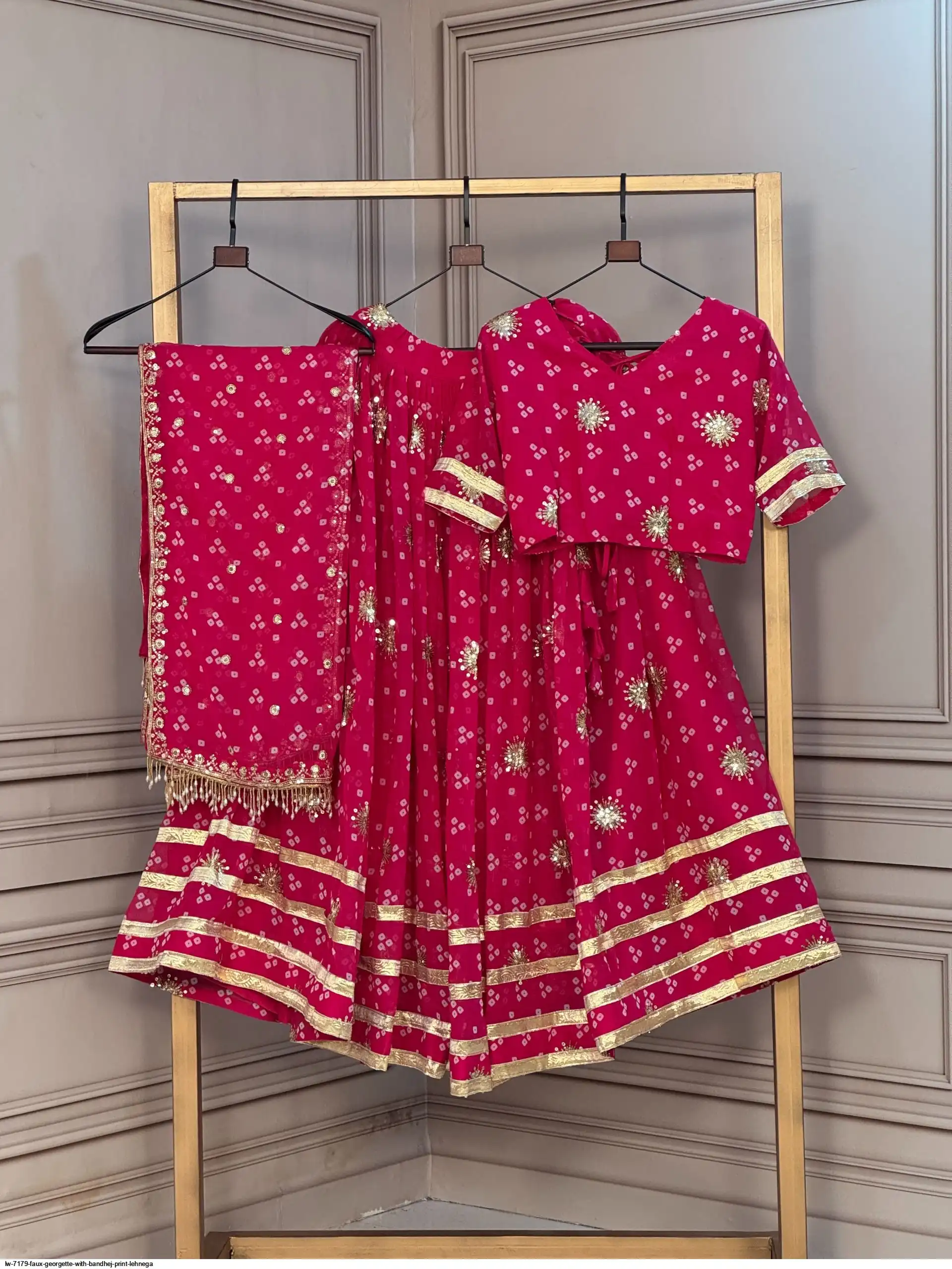 LW 7179 FAUX GEORGETTE WITH BANDHEJ PRINT LEHNEGA 3