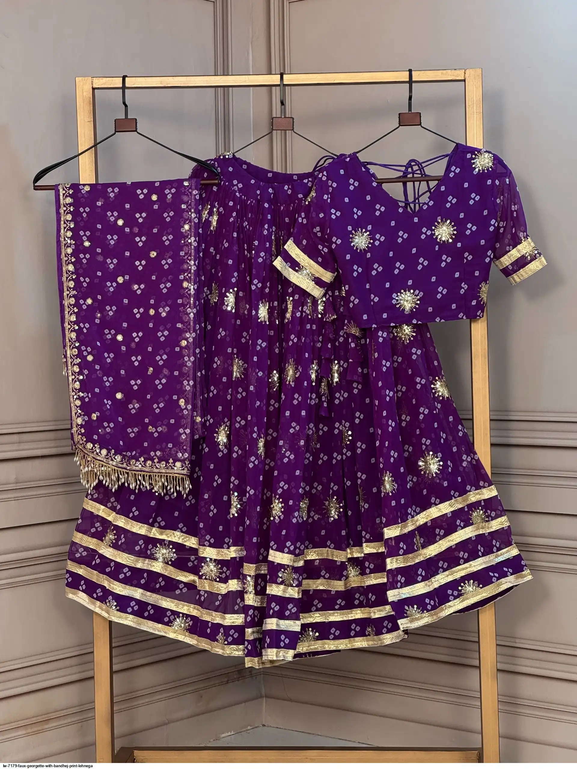 LW 7179 FAUX GEORGETTE WITH BANDHEJ PRINT LEHNEGA 4