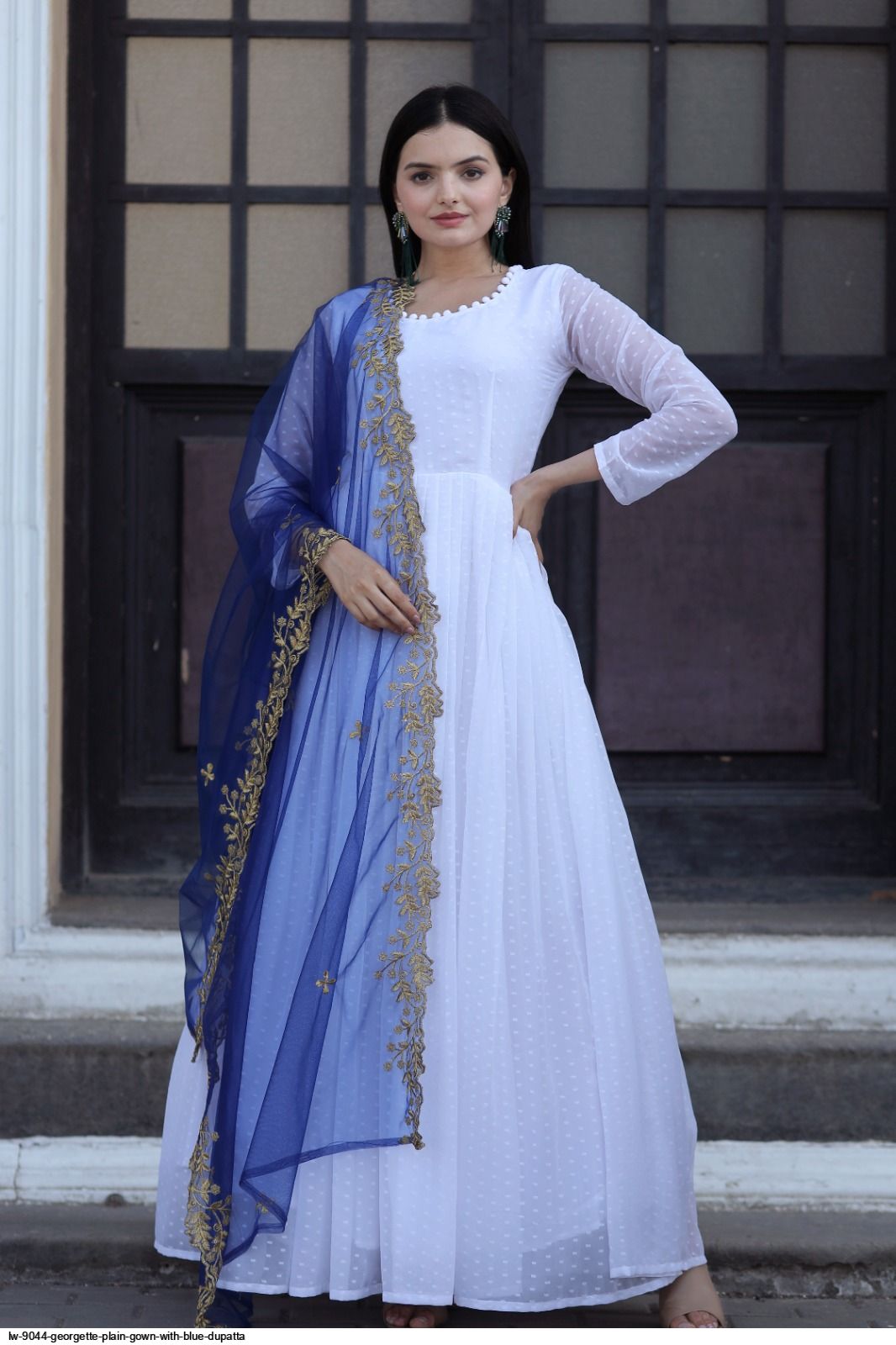 lw-9044-georgette-plain-gown-WITH BLUE DUPATTA