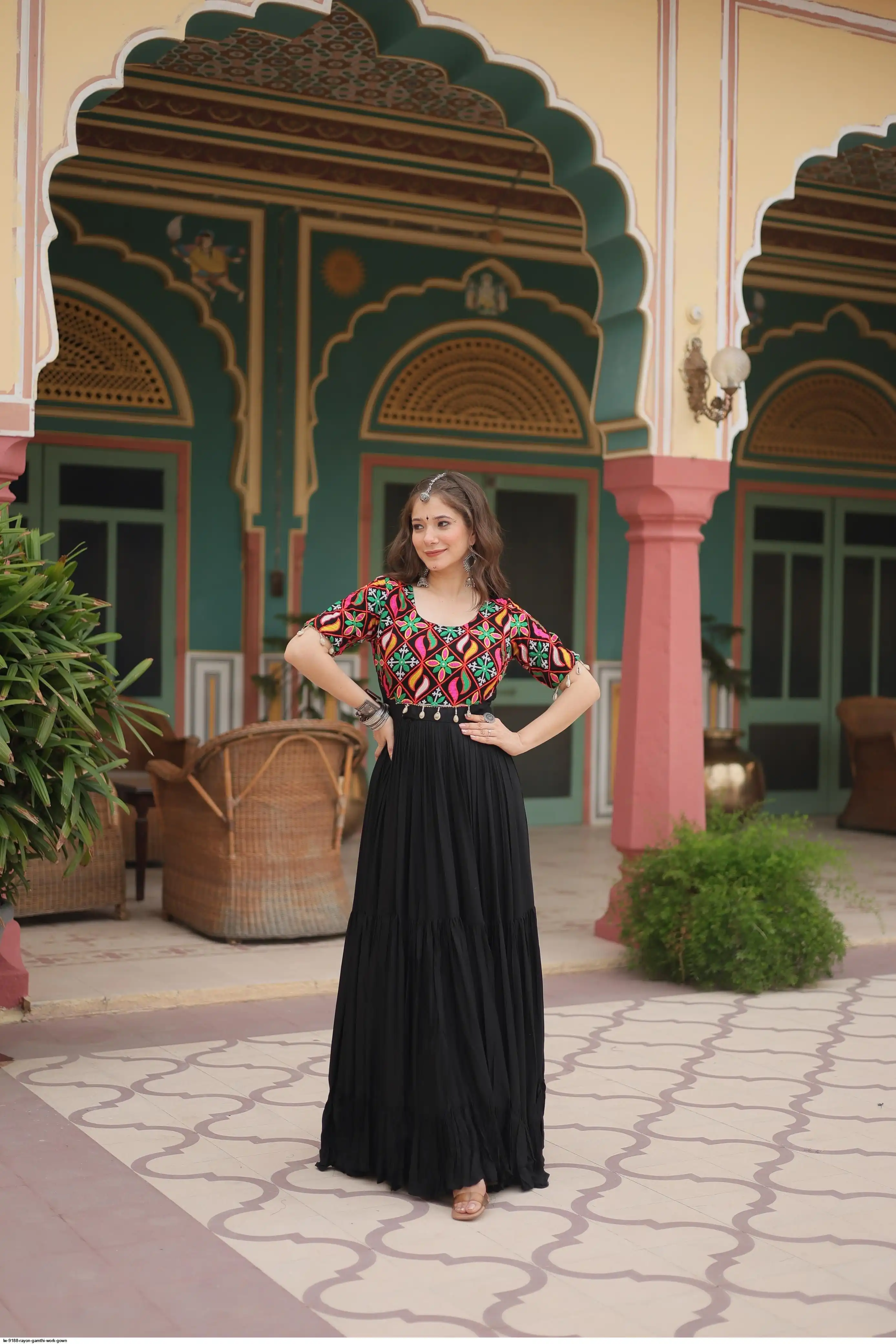 LW 9188 RAYON GAMTHI WORK GOWN