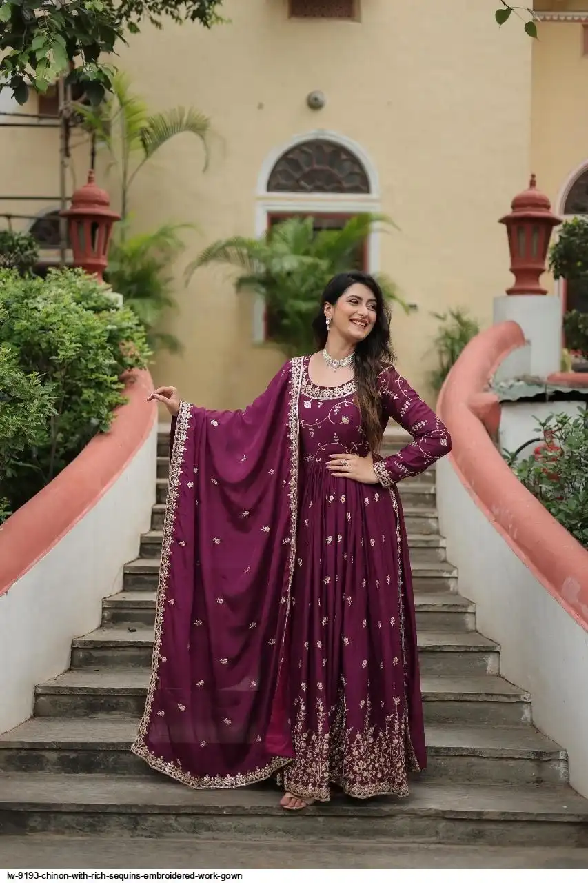 LW 9193 CHINON WITH RICH SEQUINS EMBROIDERED WORK GOWN 3