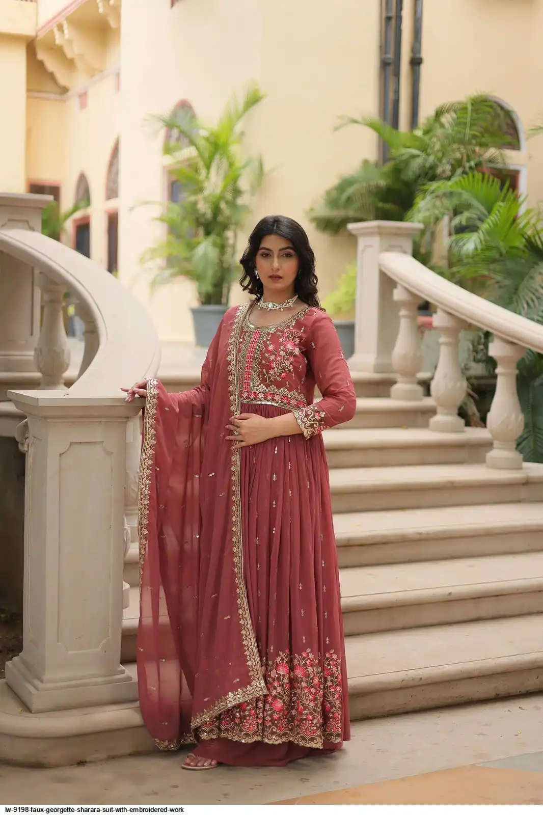 LW 9198 FAUX GEORGETTE SHARARA SUIT WITH EMBROIDERED WORK B