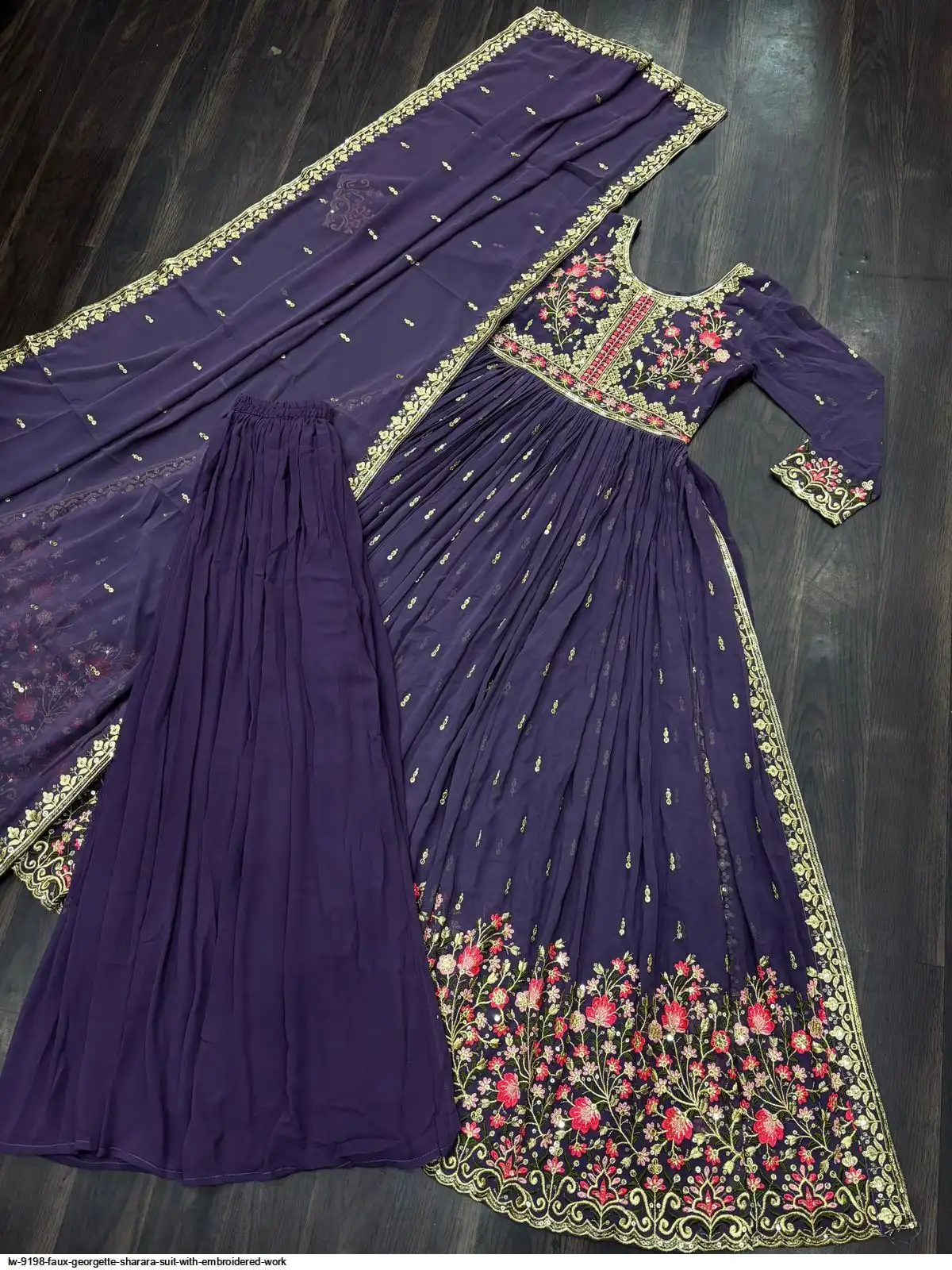 LW-9198 Faux Georgette Sharara Suit with Embroidered Work