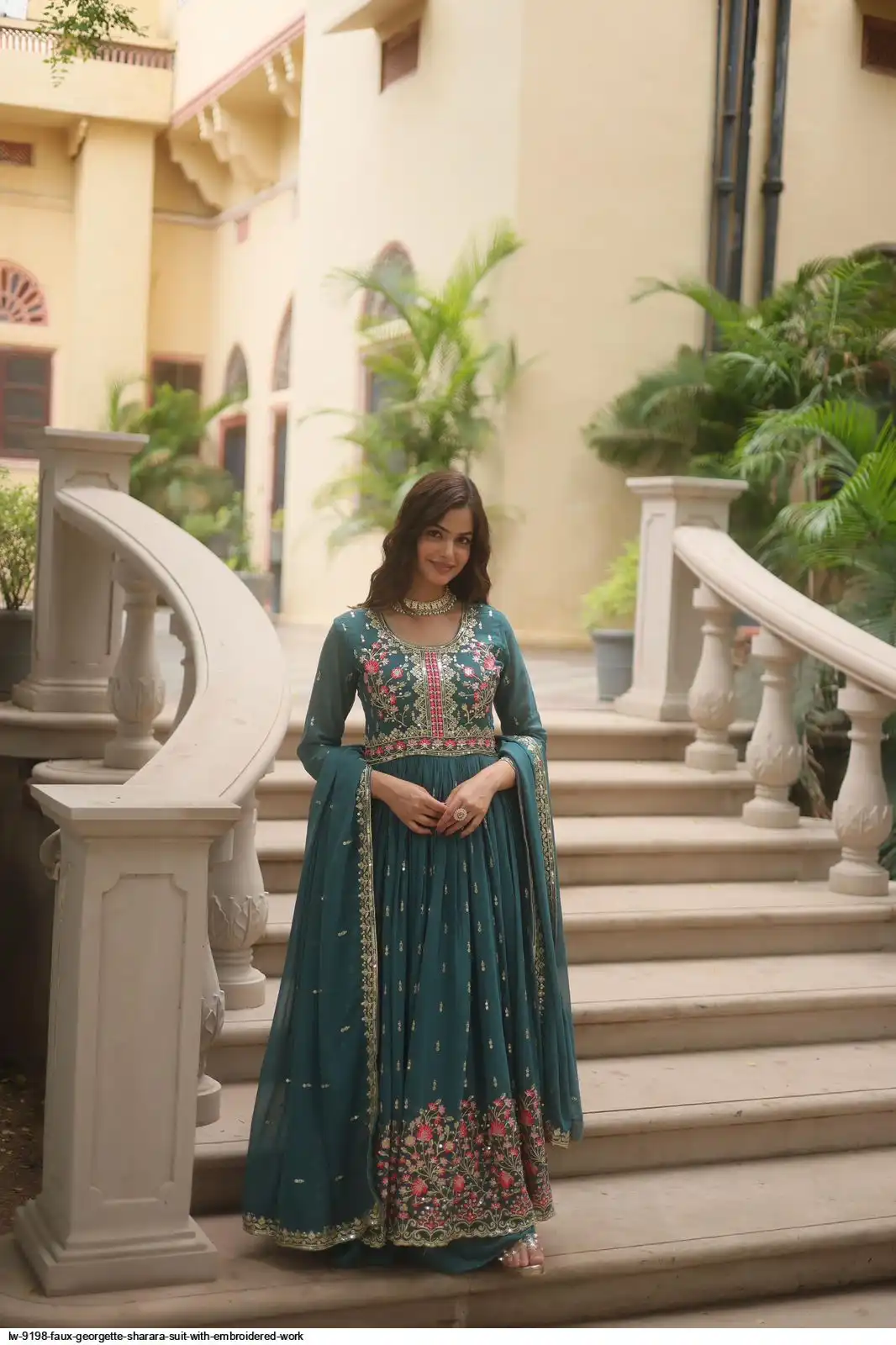 LW 9198 FAUX GEORGETTE SHARARA SUIT WITH EMBROIDERED WORK C