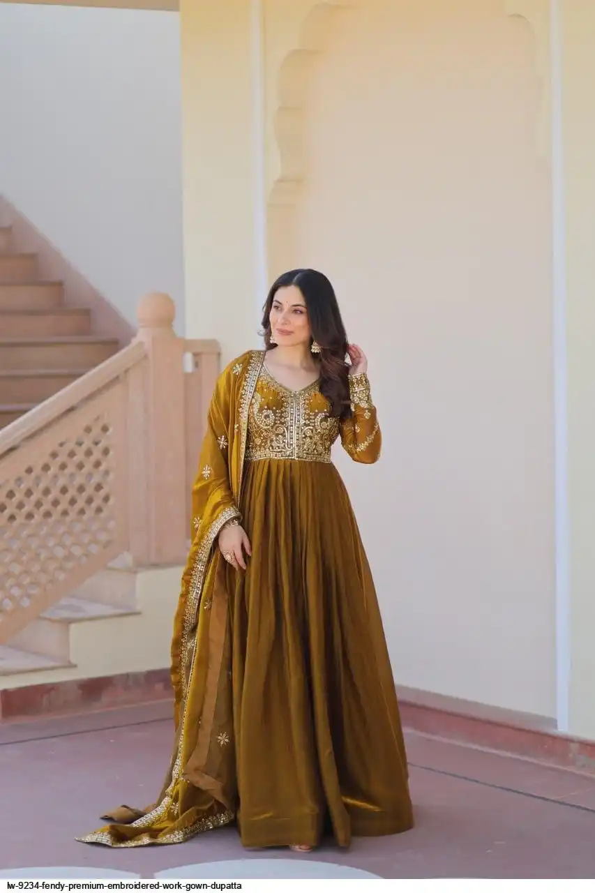 LW 9234 FENDY PREMIUM EMBROIDERED WORK GOWN DUPATTA A