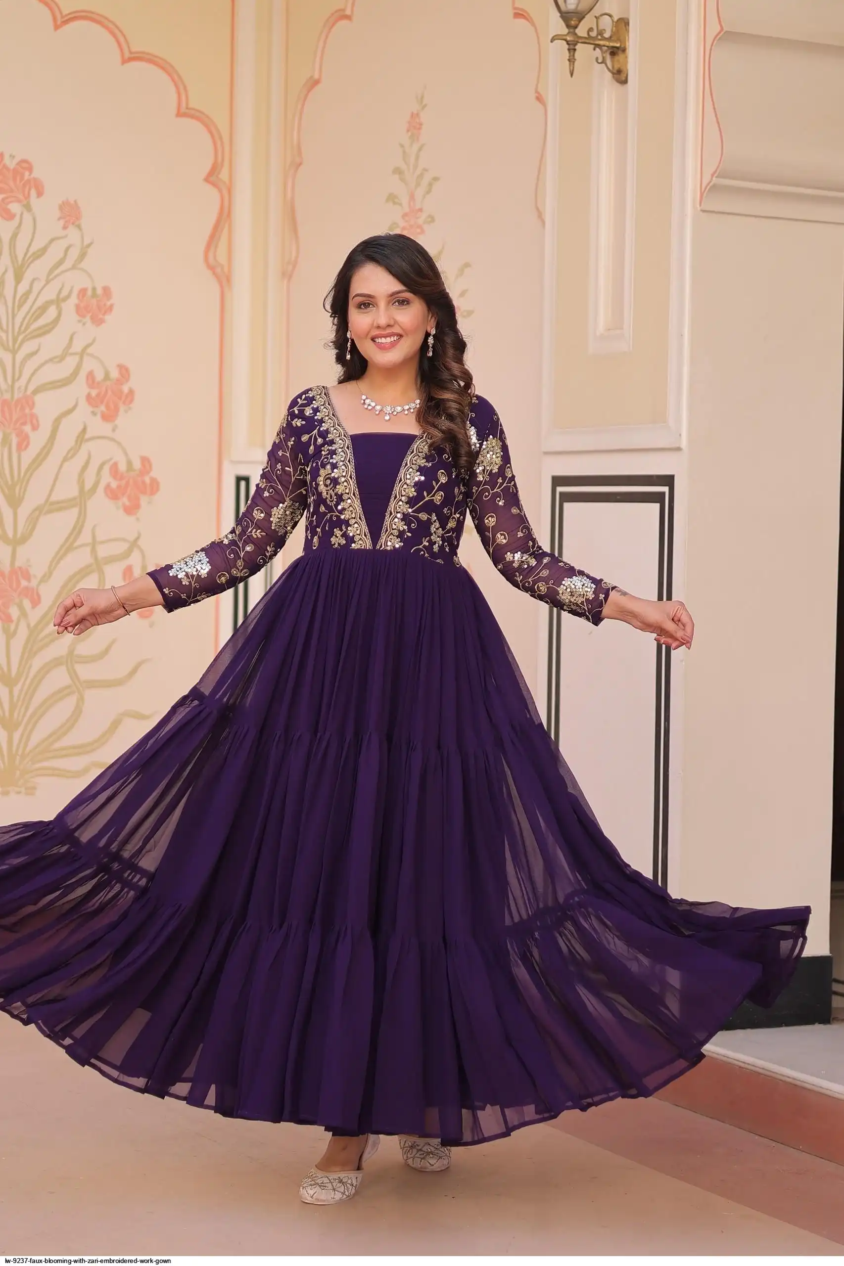LW 9237 FAUX BLOOMING WITH ZARI EMBROIDERED WORK GOWN A