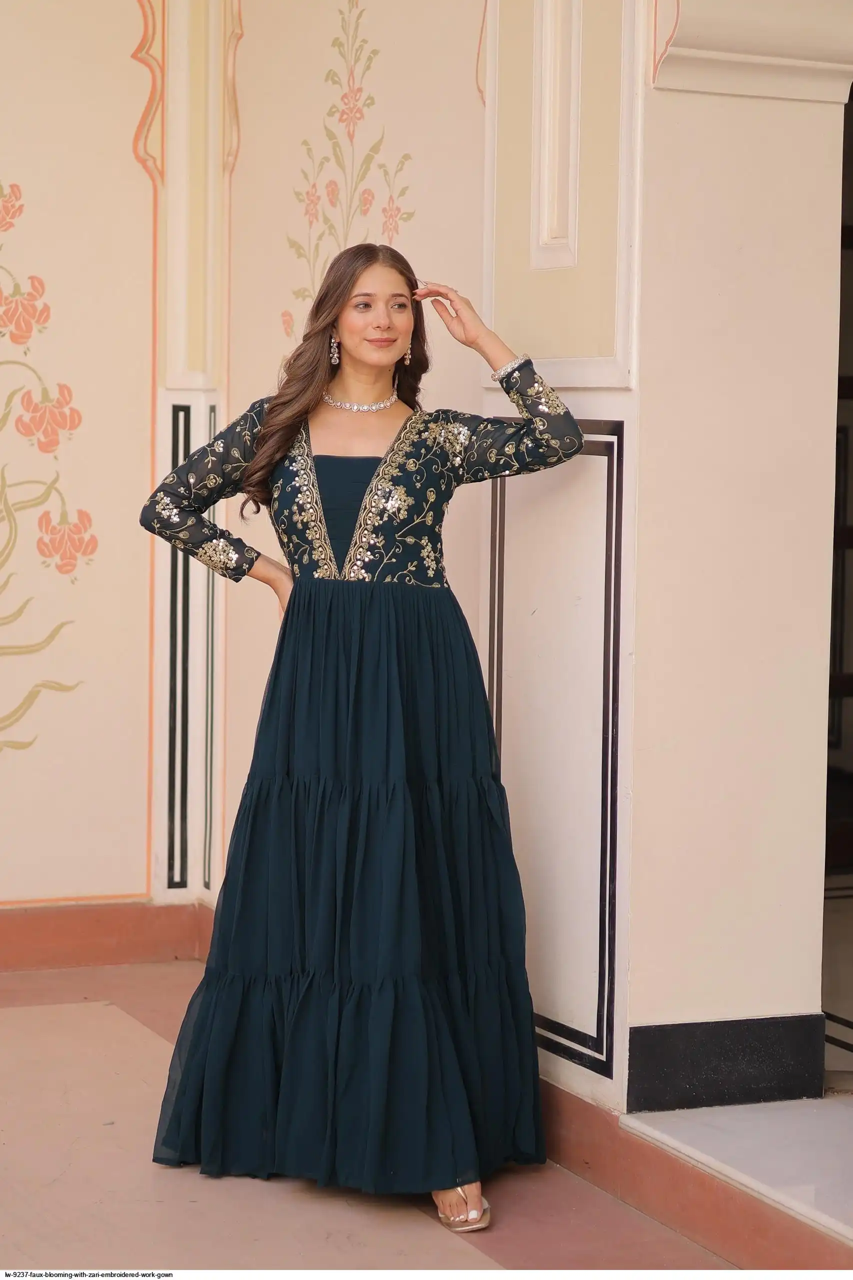 LW 9237 FAUX BLOOMING WITH ZARI EMBROIDERED WORK GOWN C