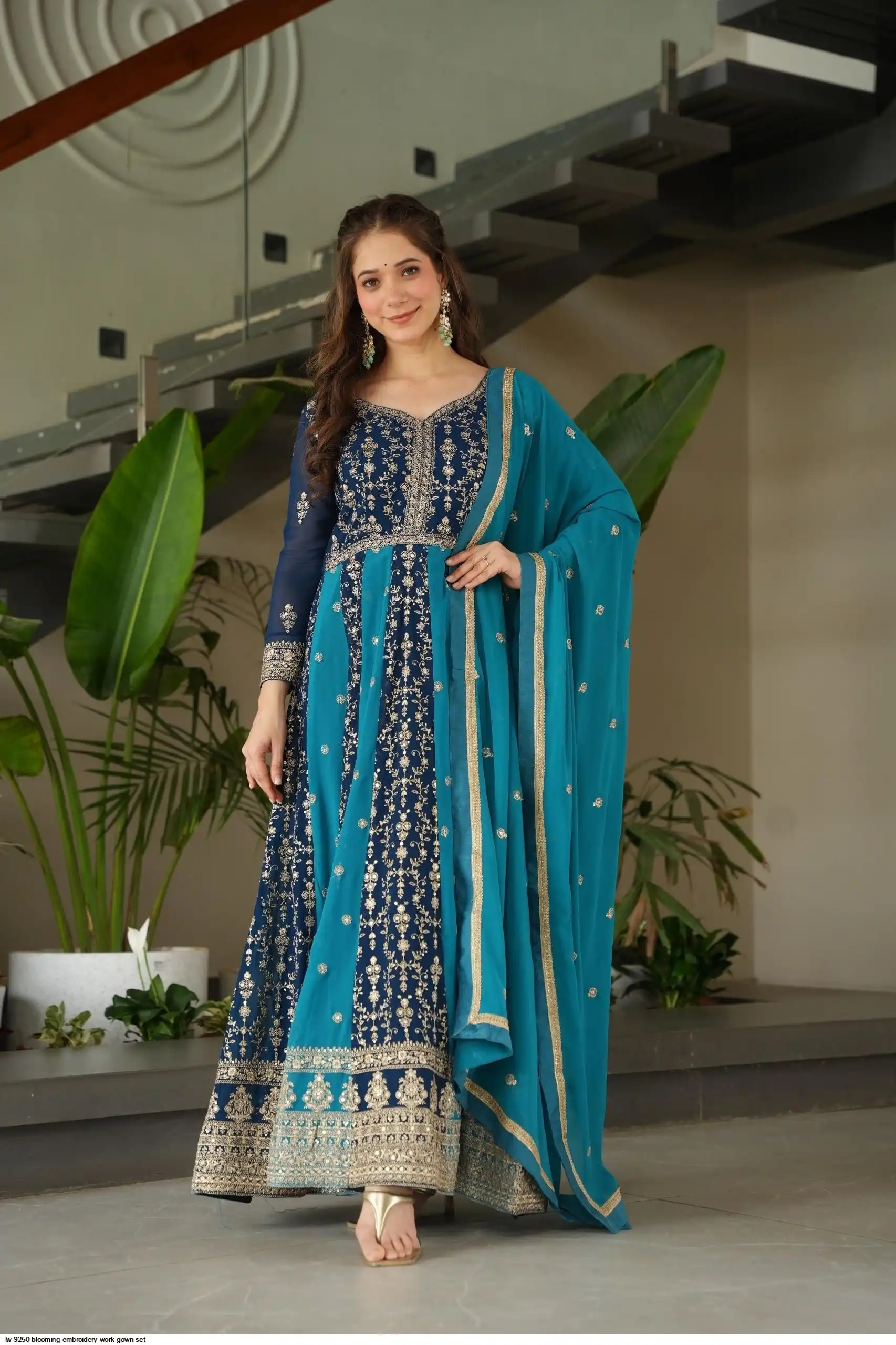 LW 9250 BLOOMING EMBROIDERY WORK GOWN SET B