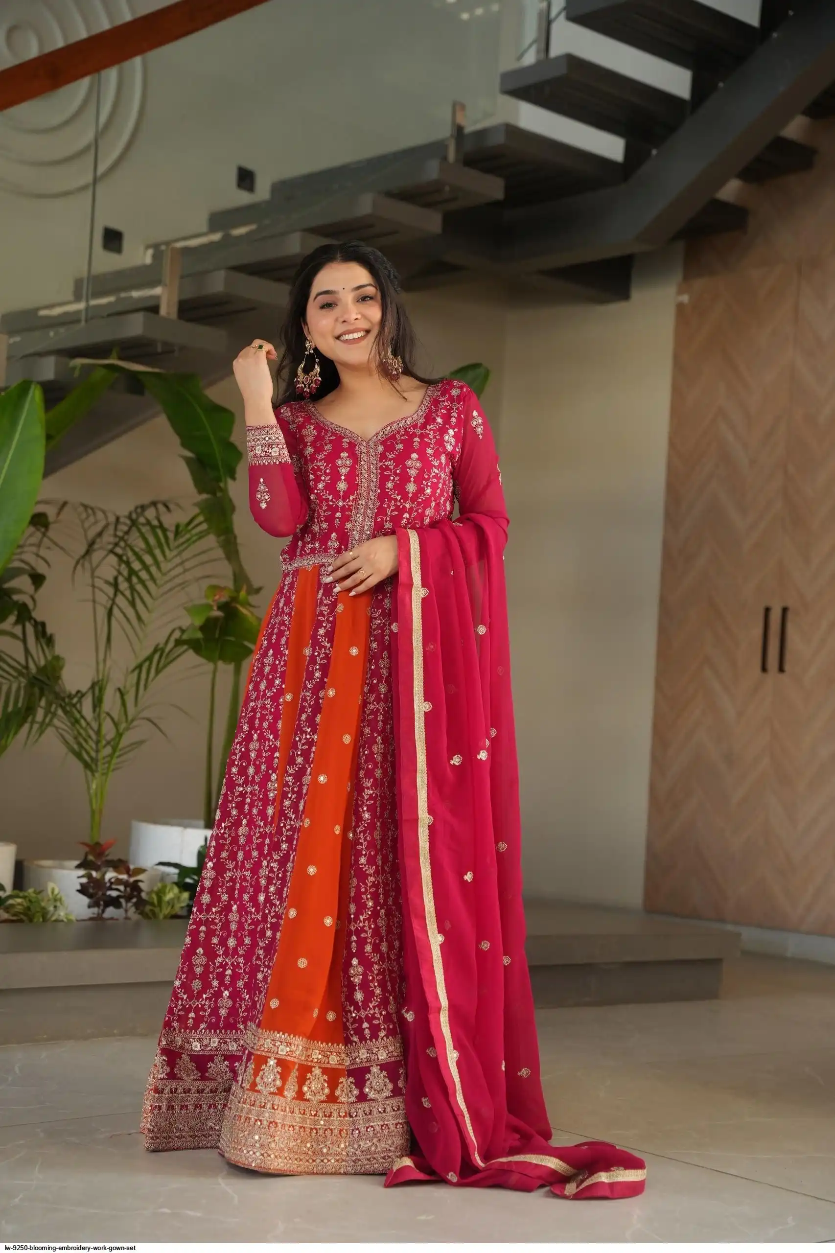 LW 9250 BLOOMING EMBROIDERY WORK GOWN SET C