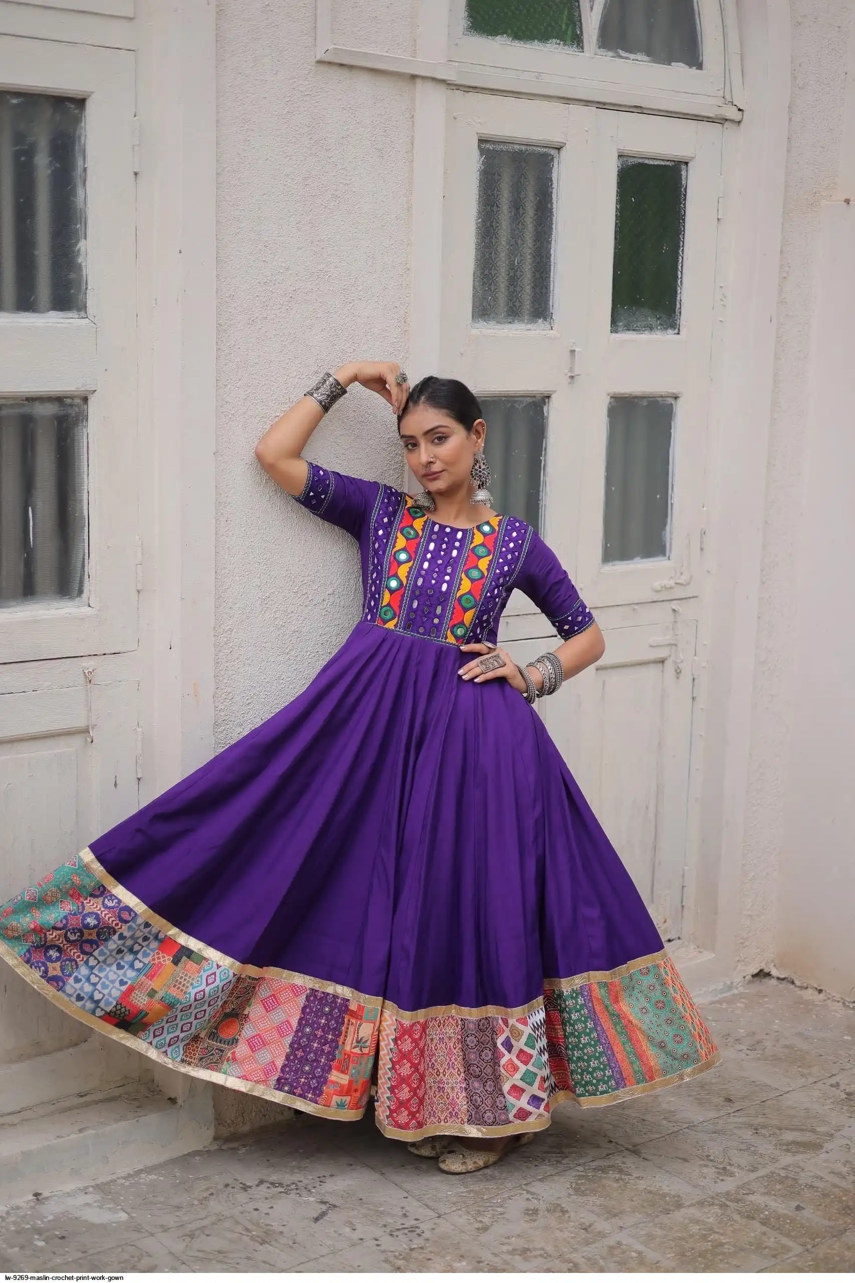LW 9269 MASLIN CROCHET PRINT WORK GOWN 2