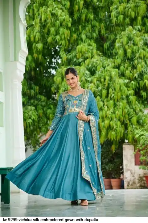 LW 9299 VICHITRA SILK EMBROIDERED GOWN WITH DUPATTA B