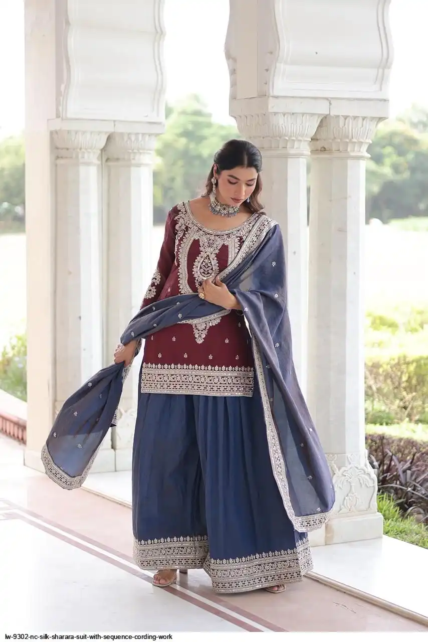 LW 9302 NC SILK SHARARA SUIT WITH SEQUENCE CORDING WORK A