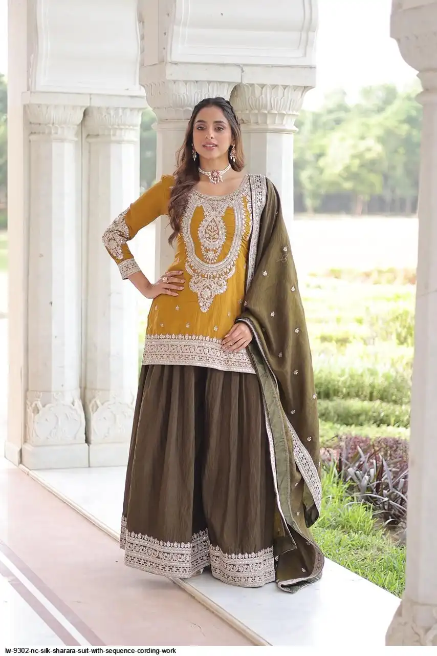 LW 9302 NC SILK SHARARA SUIT WITH SEQUENCE CORDING WORK B