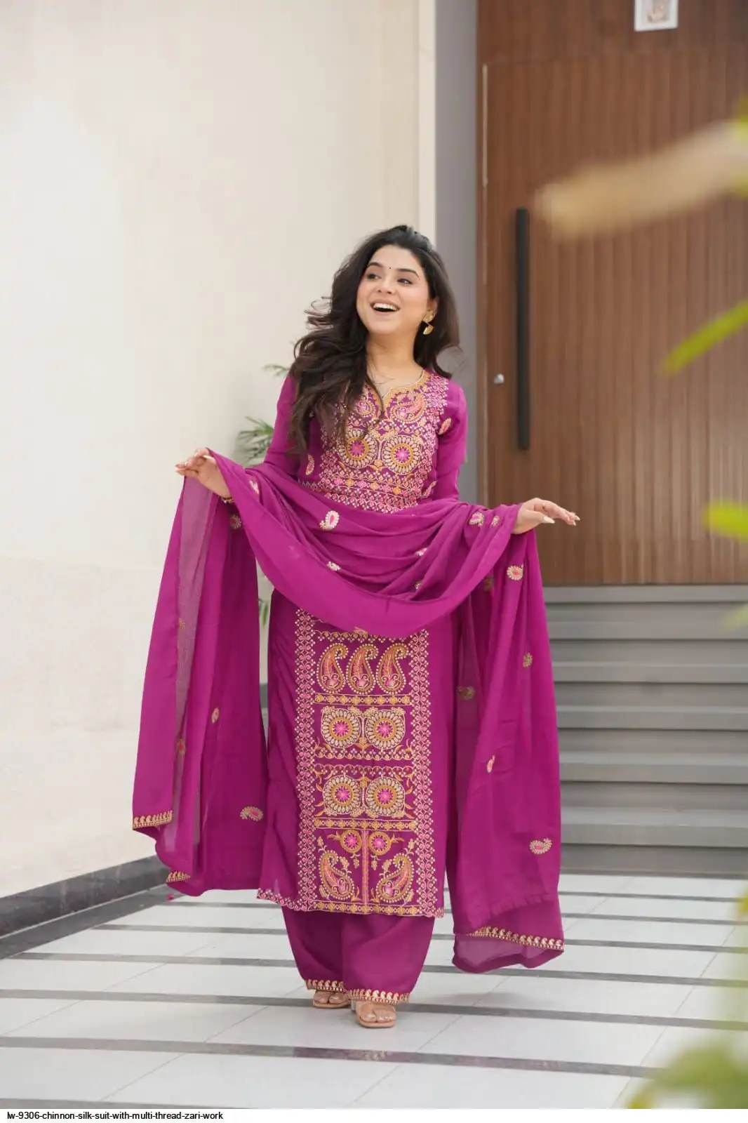 LW 9306 CHINNON SILK SUIT WITH MULTI THREAD ZARI WORK A