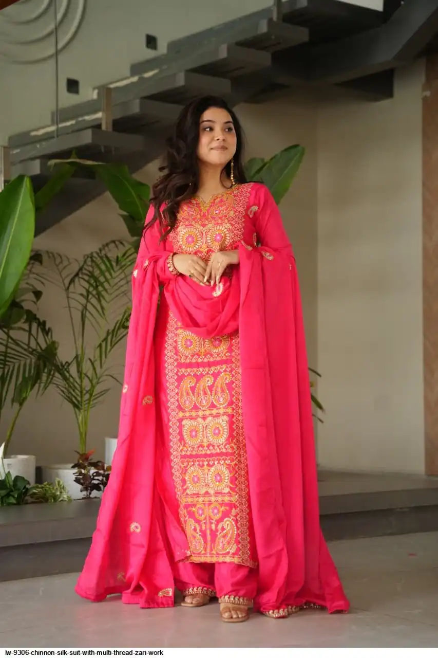 LW 9306 CHINNON SILK SUIT WITH MULTI THREAD ZARI WORK C