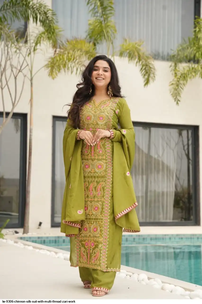 LW 9306 CHINNON SILK SUIT WITH MULTI THREAD ZARI WORK B