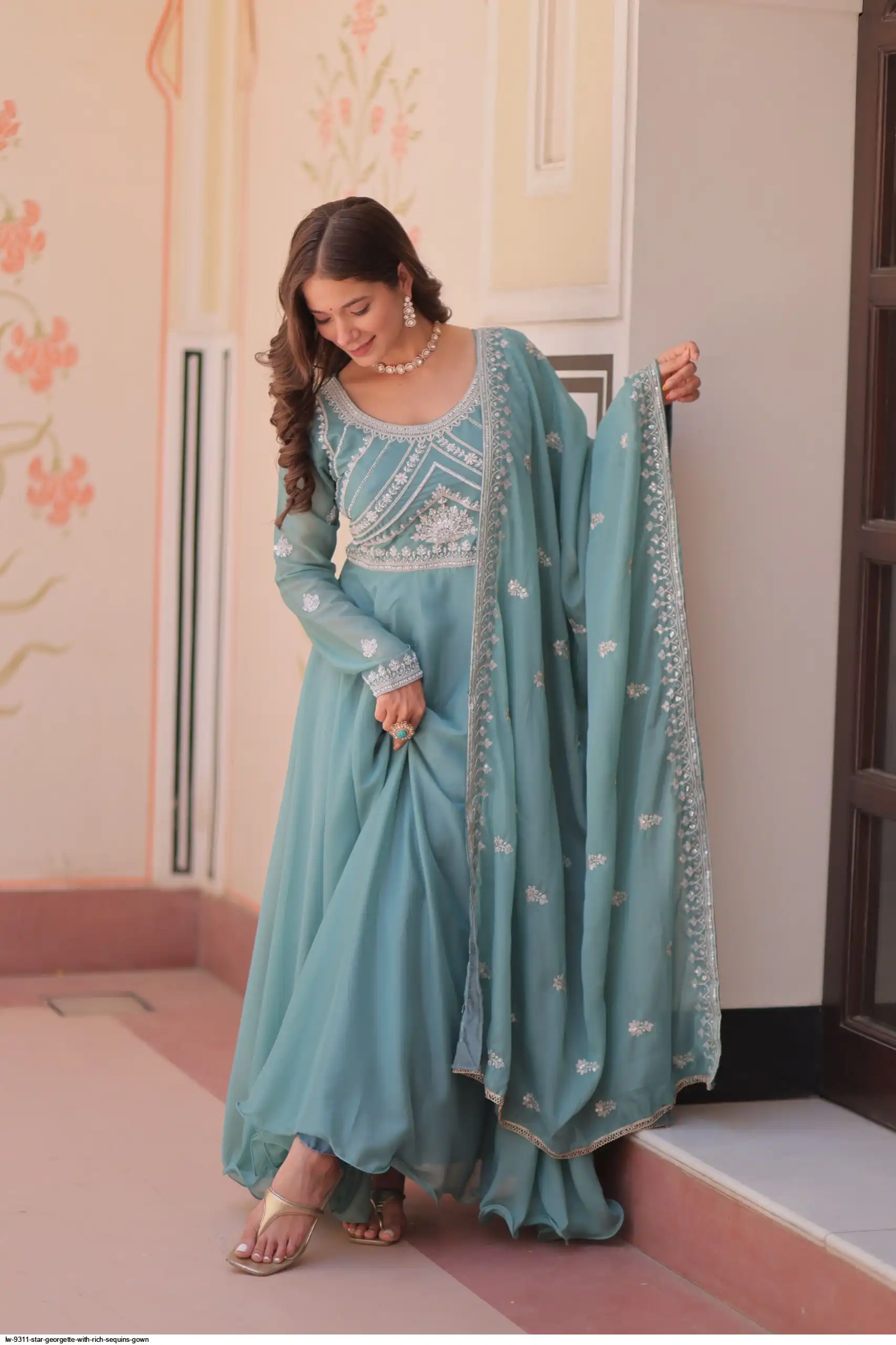 LW 9311 STAR GEORGETTE WITH RICH SEQUINS GOWN 2