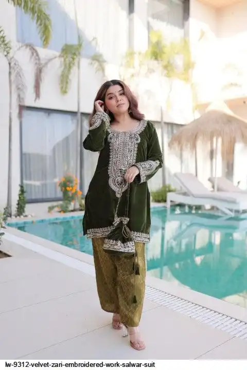 LW 9312 VELVET ZARI EMBROIDERED WORK SALWAR SUIT A