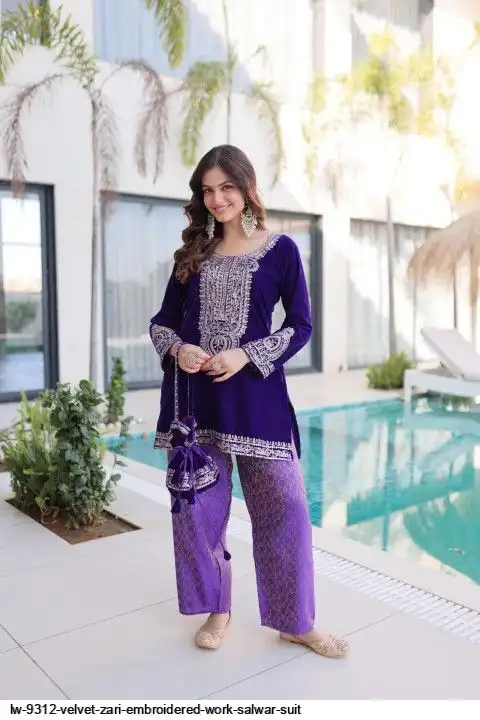 LW 9312 VELVET ZARI EMBROIDERED WORK SALWAR SUIT B