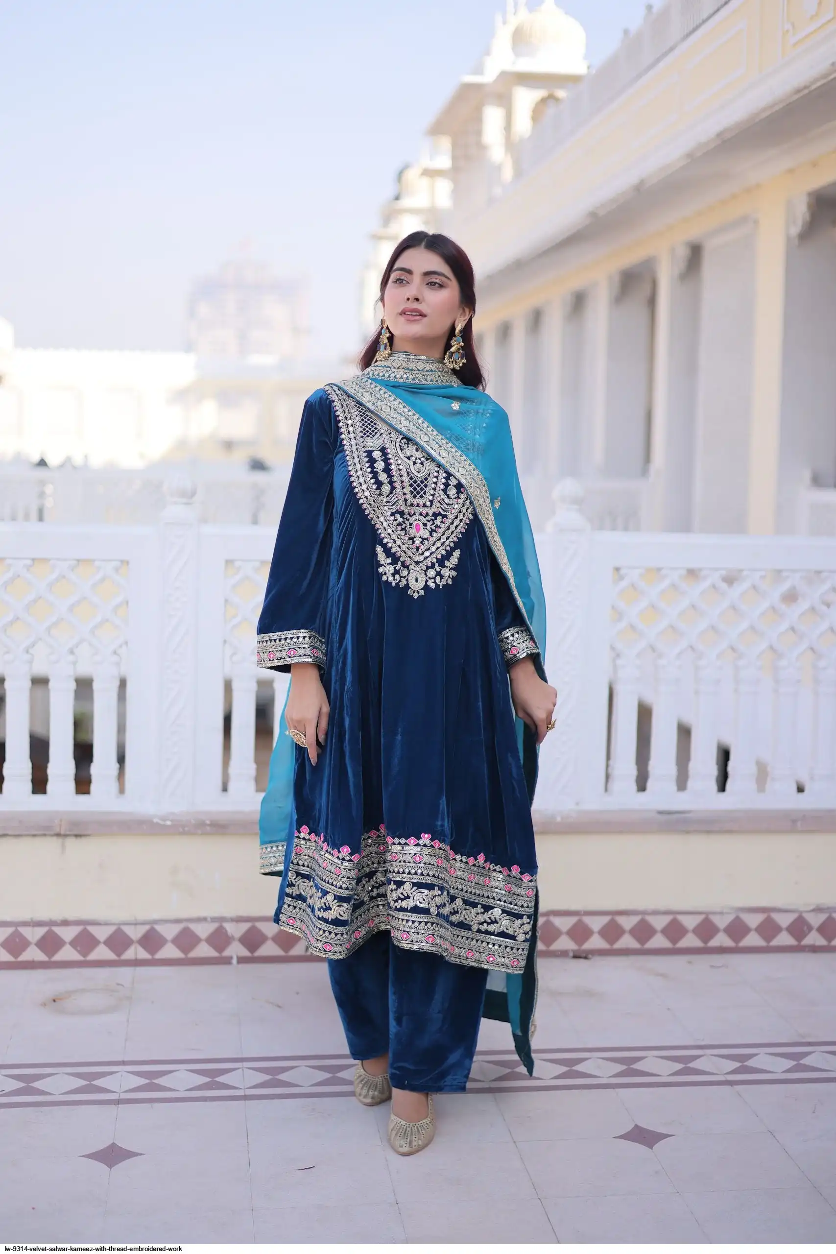 LW 9314 VELVET SALWAR KAMEEZ WITH THREAD EMBROIDERED WORK A