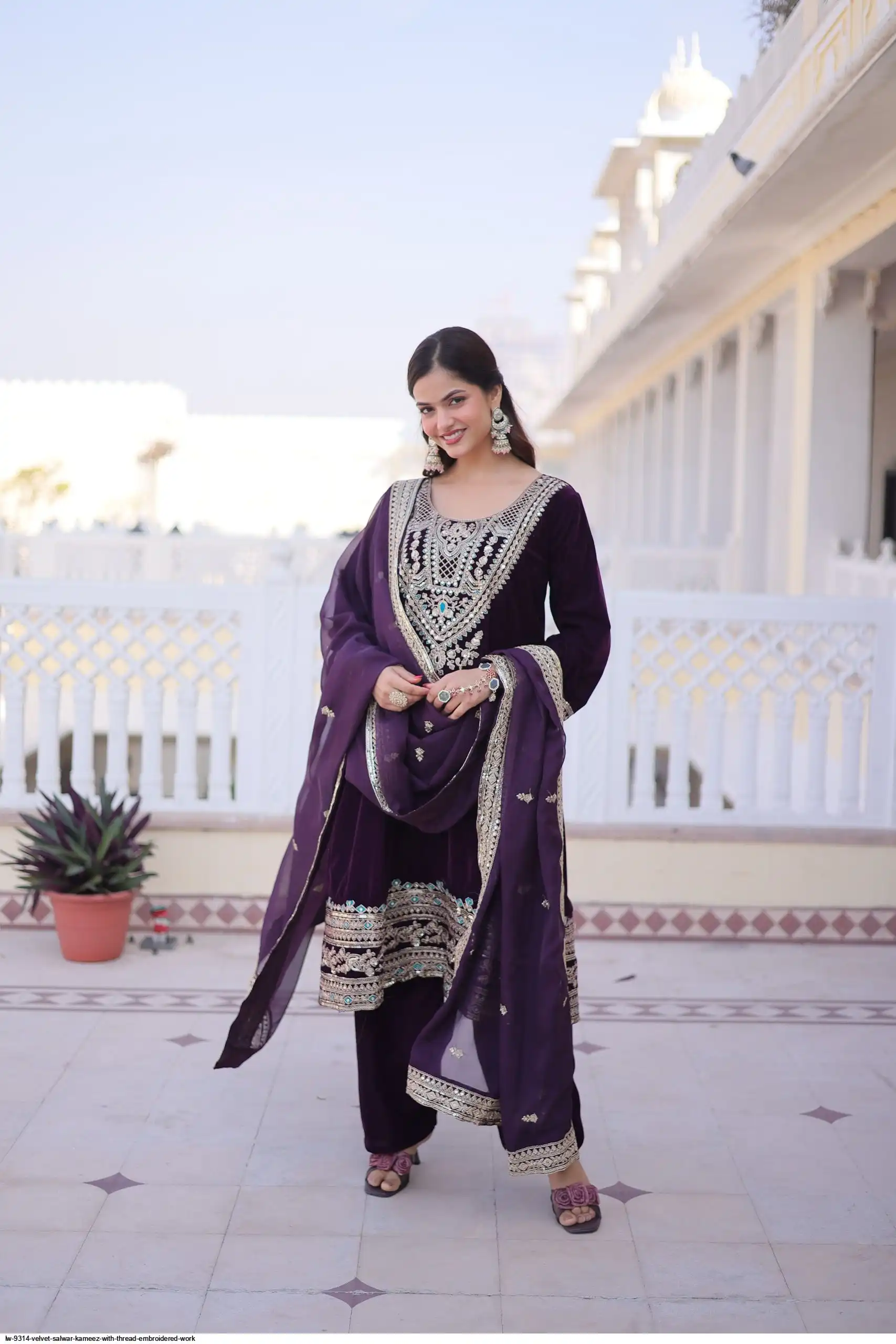 LW 9314 VELVET SALWAR KAMEEZ WITH THREAD EMBROIDERED WORK B