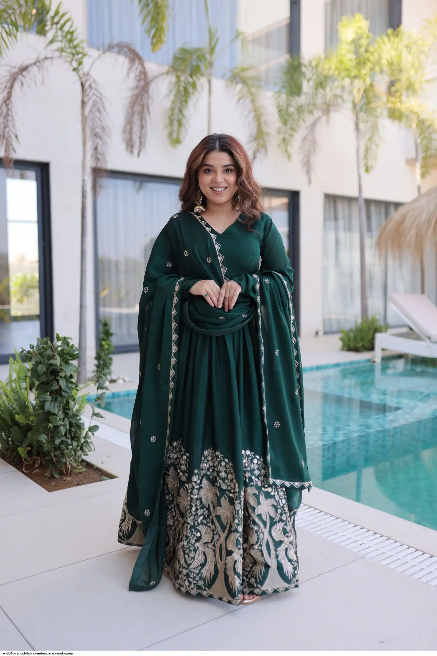 LW 9316 RANGOLI FABRIC EMBROIDERED WORK GOWN A