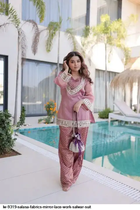 LW 9319 SALASA FABRICS MIRROR LACE WORK SALWAR SUIT A