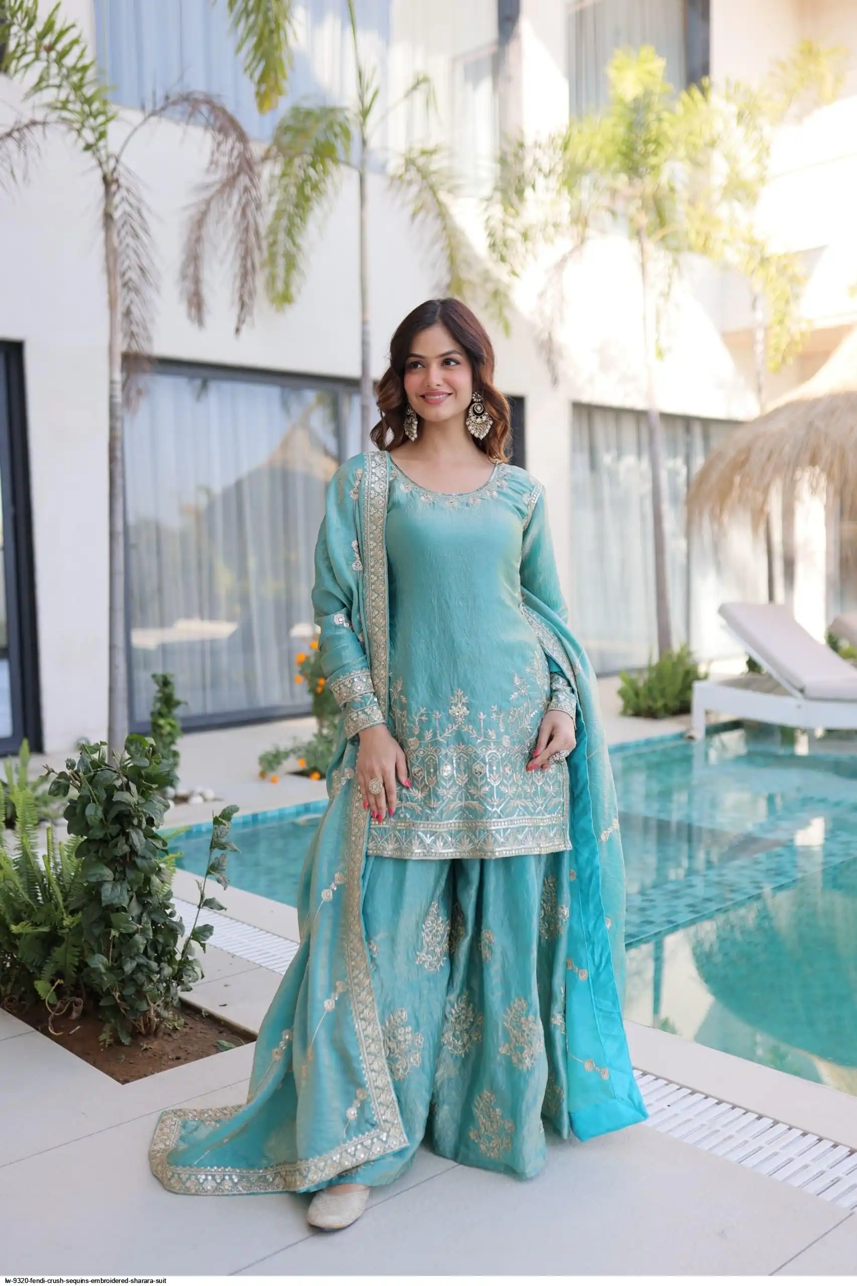 LW 9320 FENDI CRUSH SEQUENCE EMBROIDERED SHARARA SUIT B