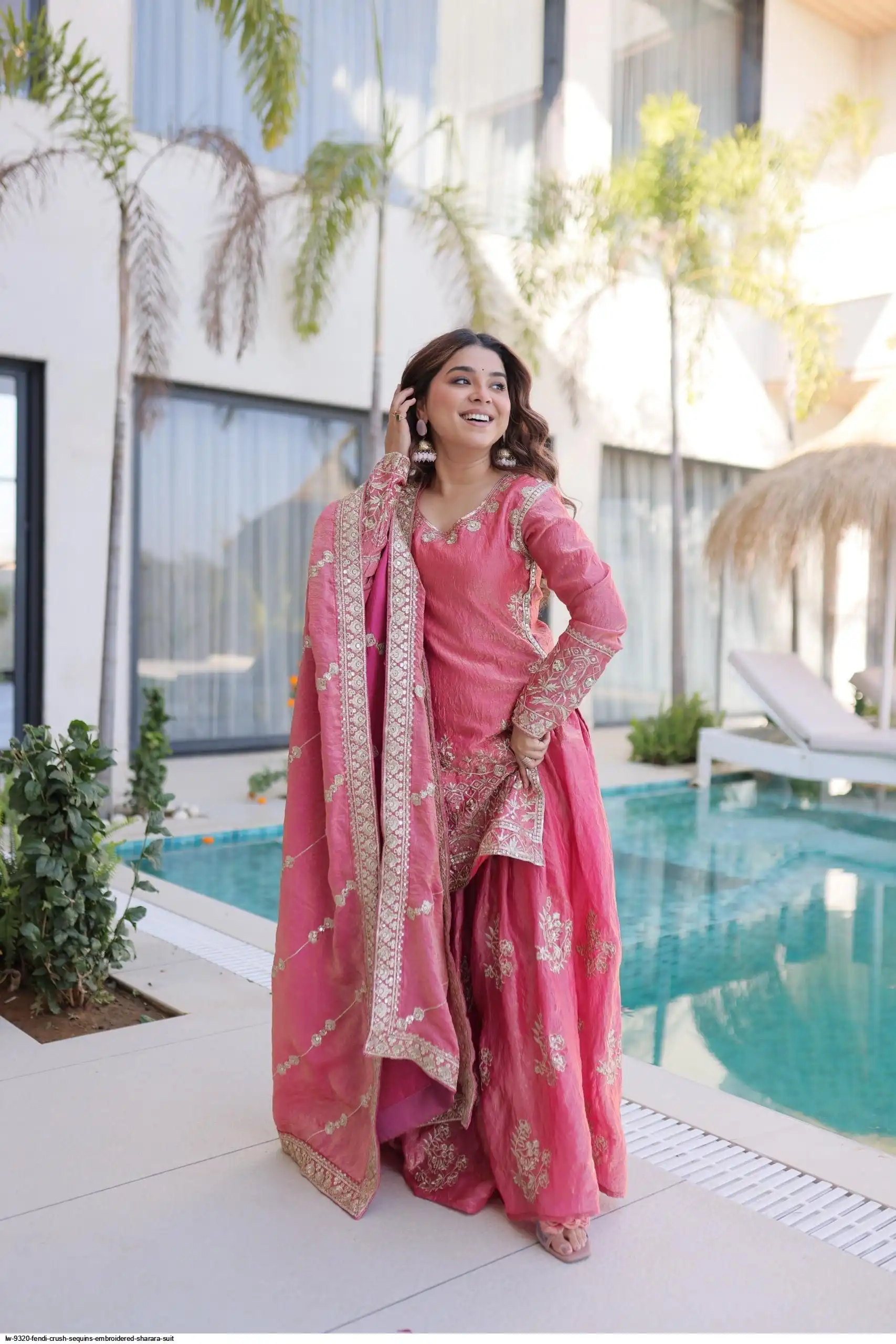 LW 9320 FENDI CRUSH SEQUENCE EMBROIDERED SHARARA SUIT A