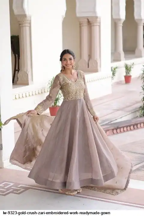 LW 9323 GOLD CRUSH ZARI EMBROIDERED WORK READYMADE GOWN A