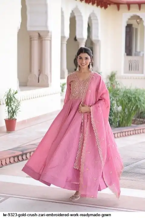 LW 9323 GOLD CRUSH ZARI EMBROIDERED WORK READYMADE GOWN B