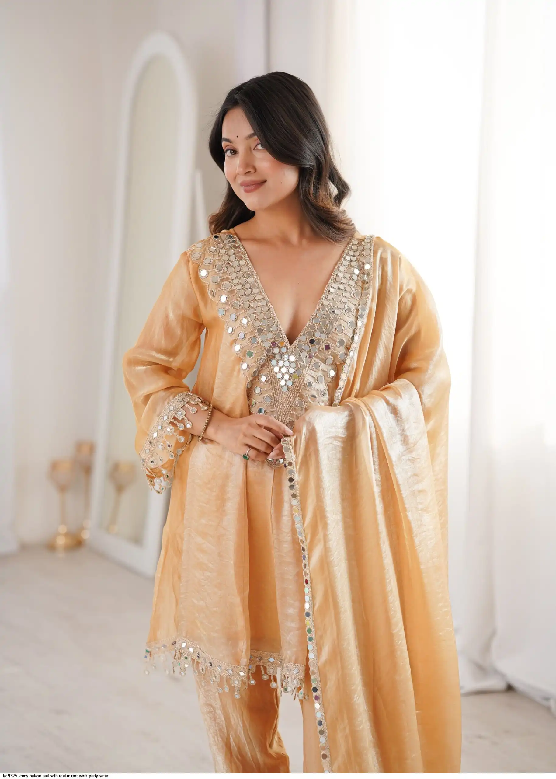 mirror work party wear dresses Lavender Embroidered Gown in Silk with Dupatta
