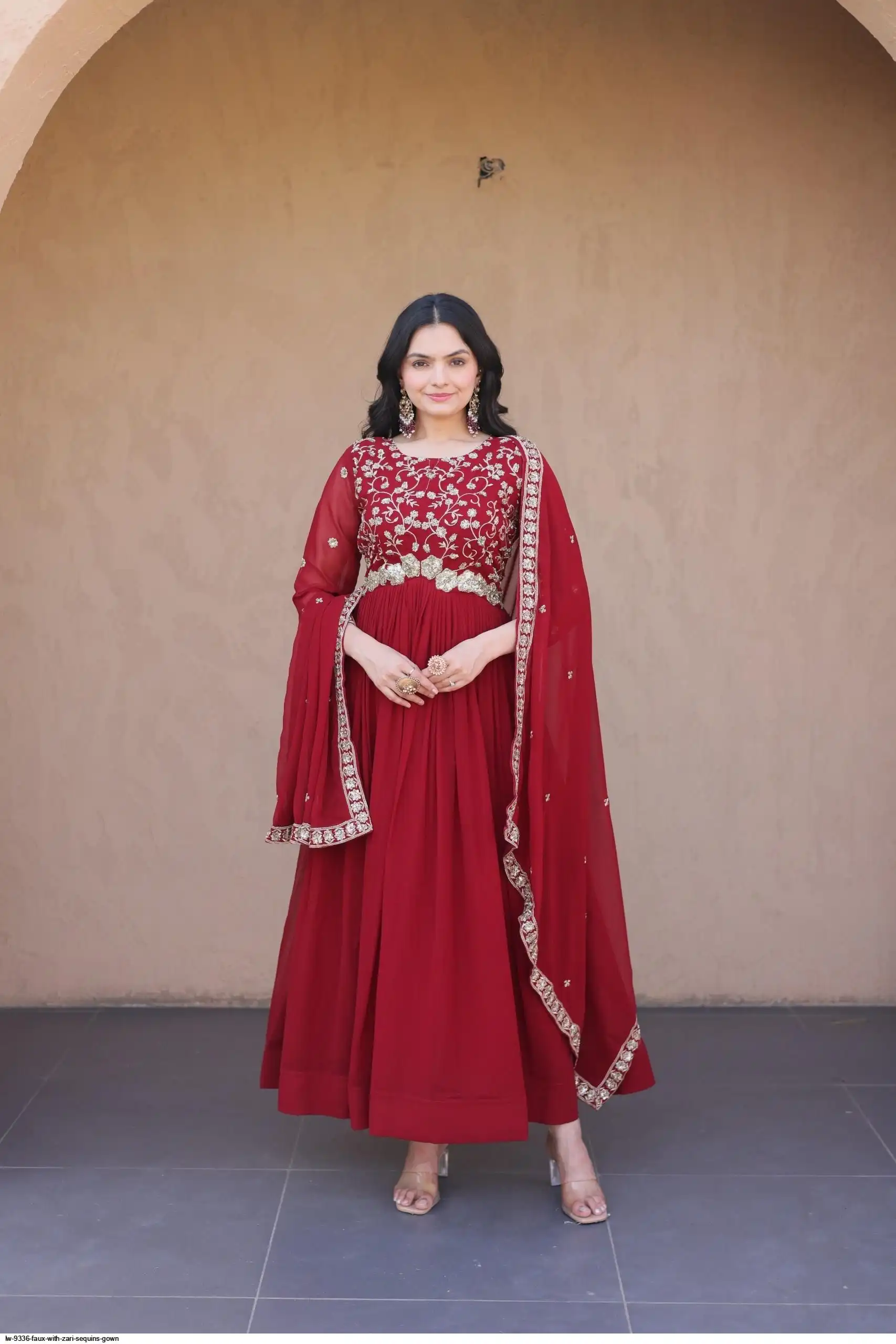 LW 9336 FAUX WITH ZARI SEQUINS GOWN 2