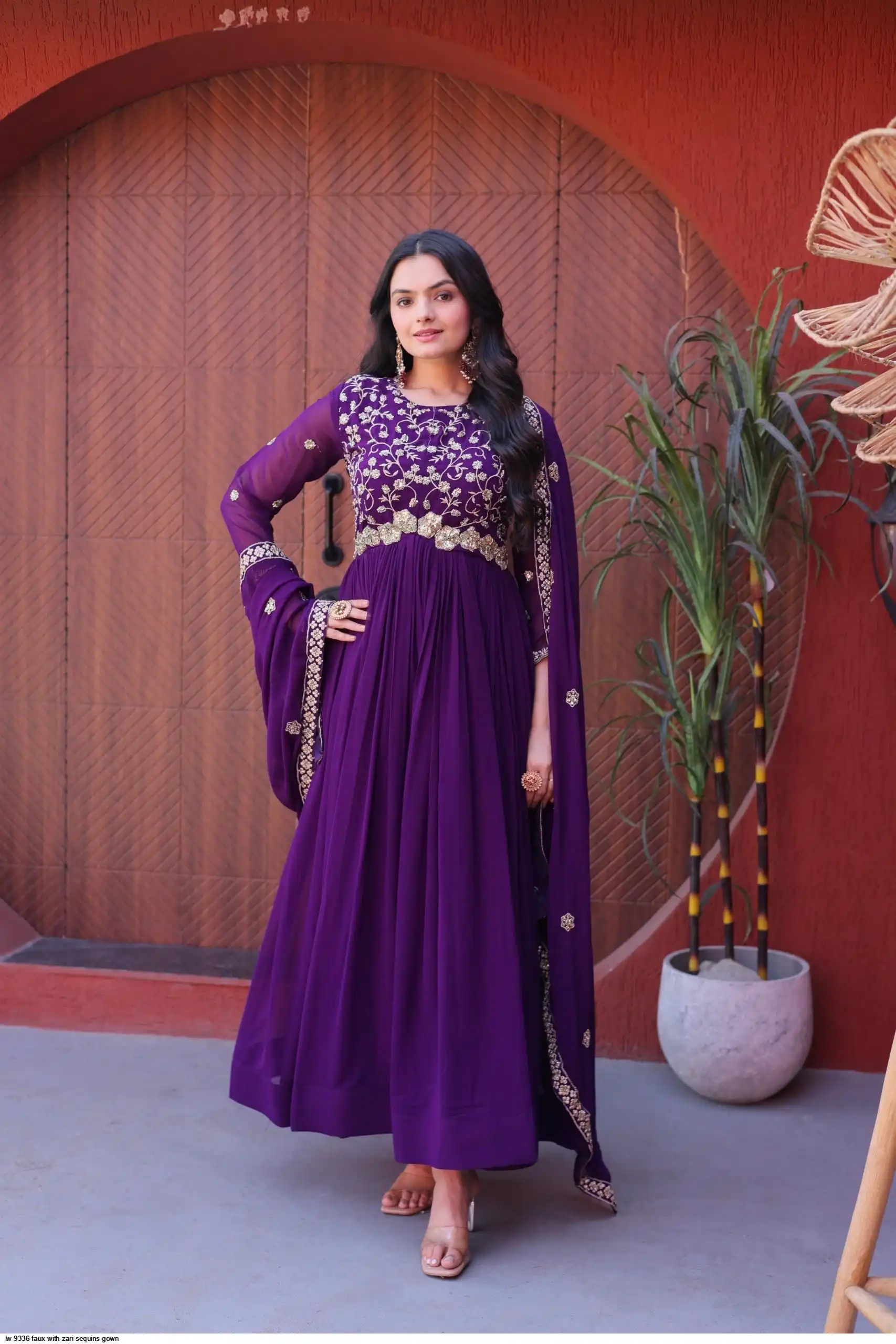 LW 9336 FAUX WITH ZARI SEQUINS GOWN 1