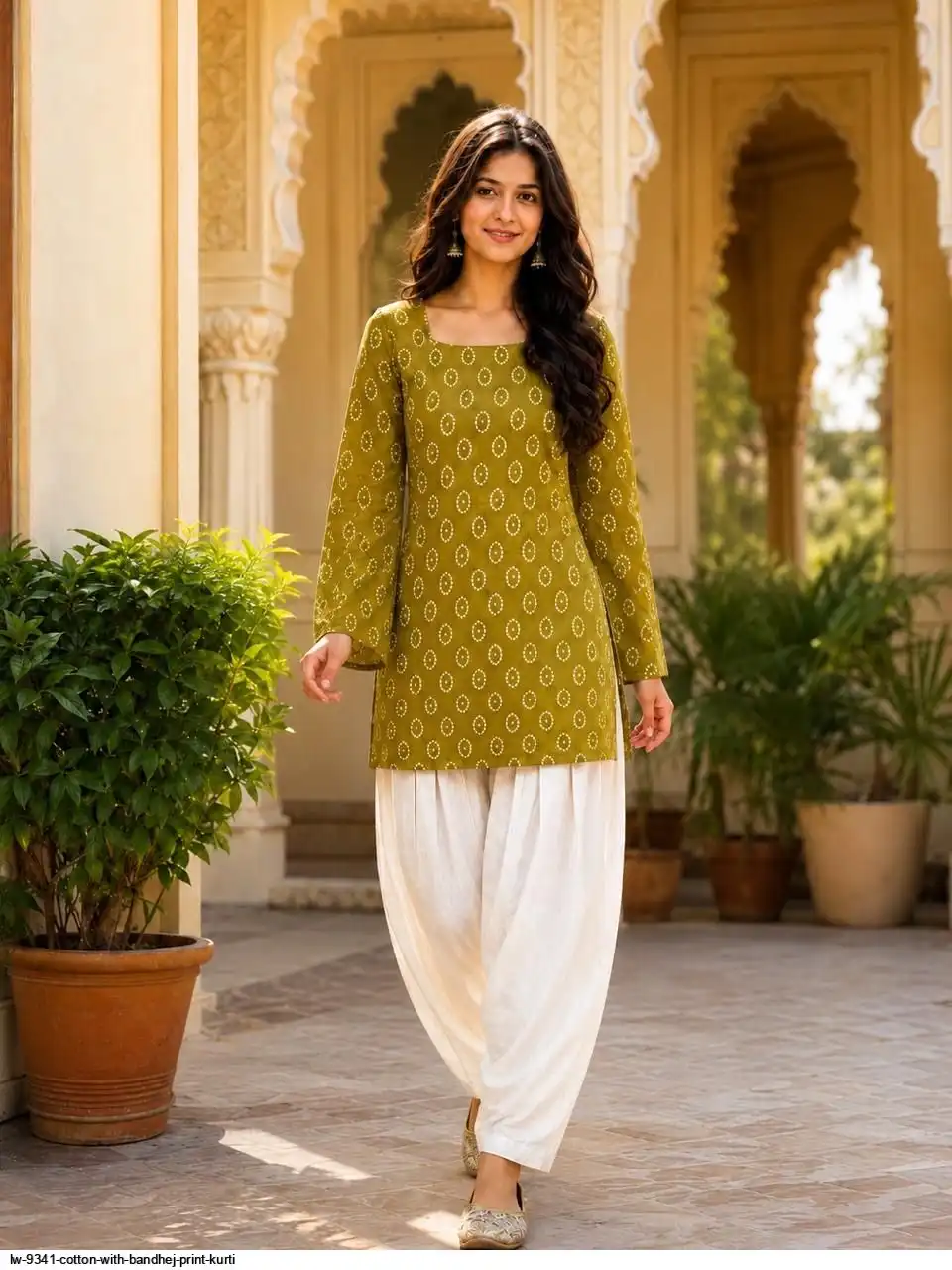 LW 9341 COTTON WITH BANDHEJ PRINT KURTI 1
