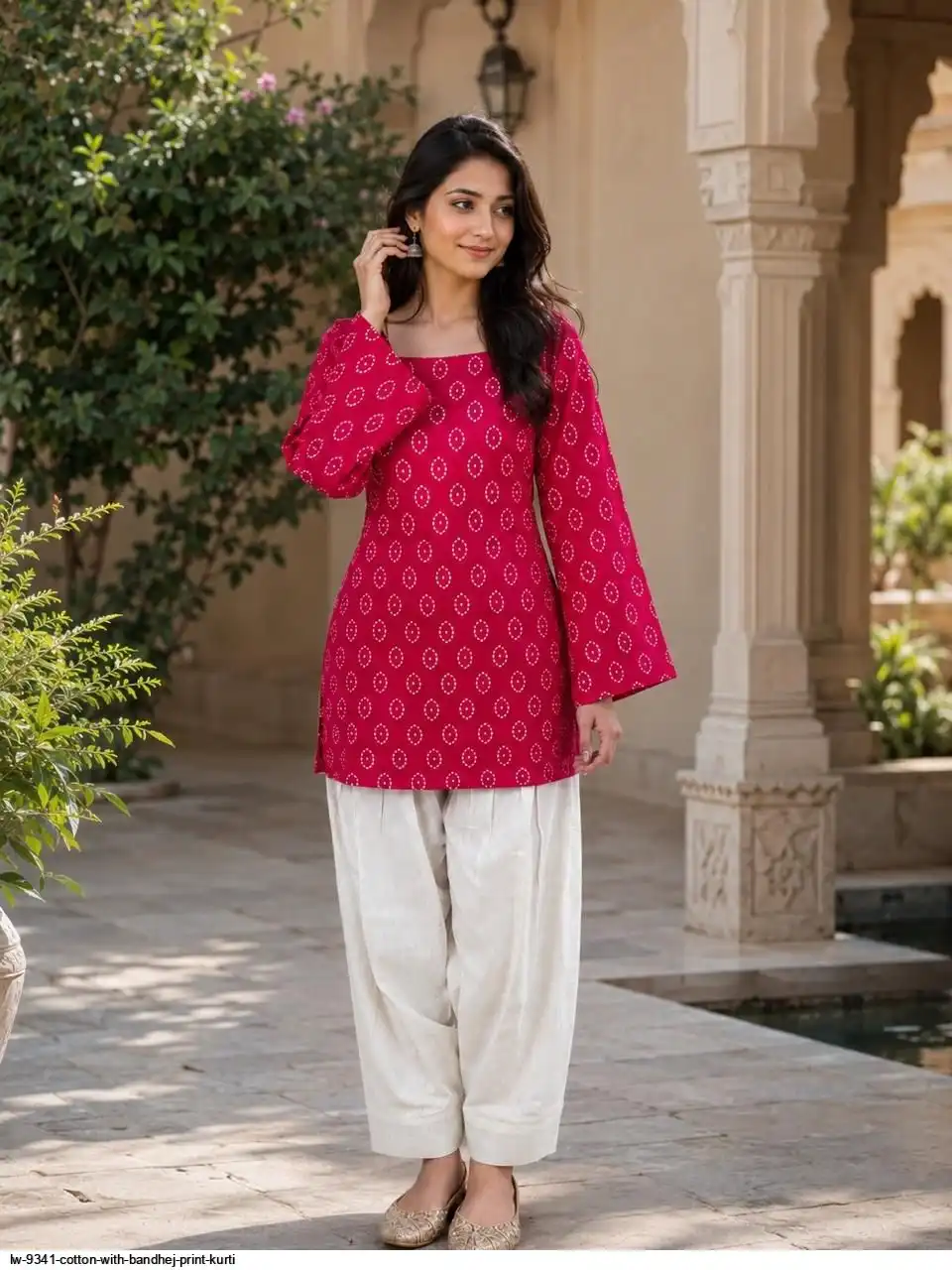 LW 9341 COTTON WITH BANDHEJ PRINT KURTI 2