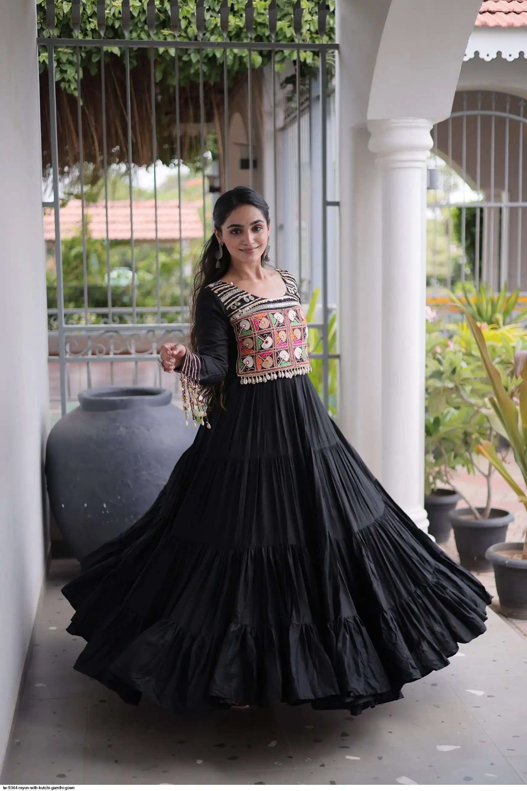LW 9344 REYON WITH KUTCHI GAMTHI GOWN 1