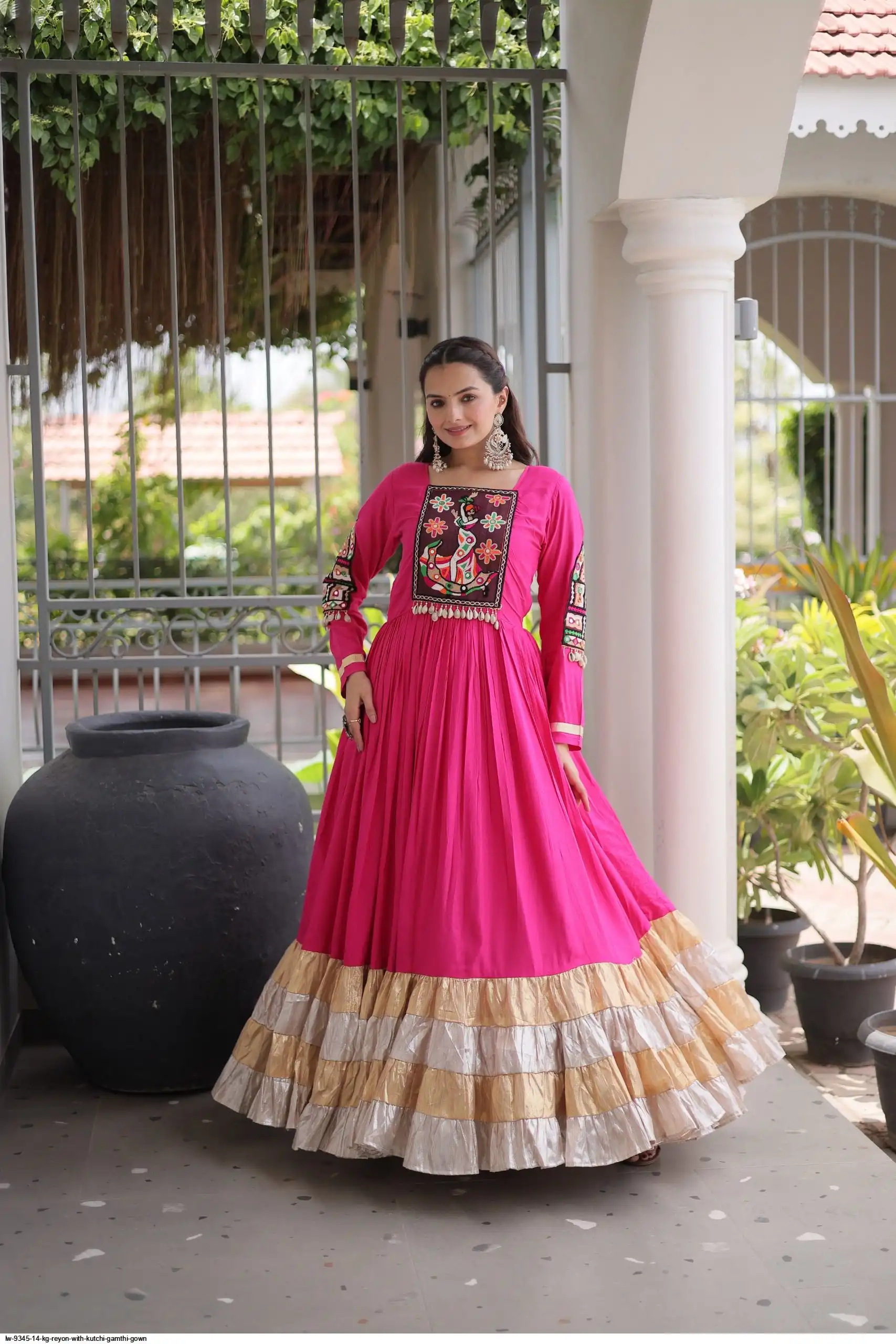 LW 9345 14 KG REYON WITH KUTCHI GAMTHI GOWN 1