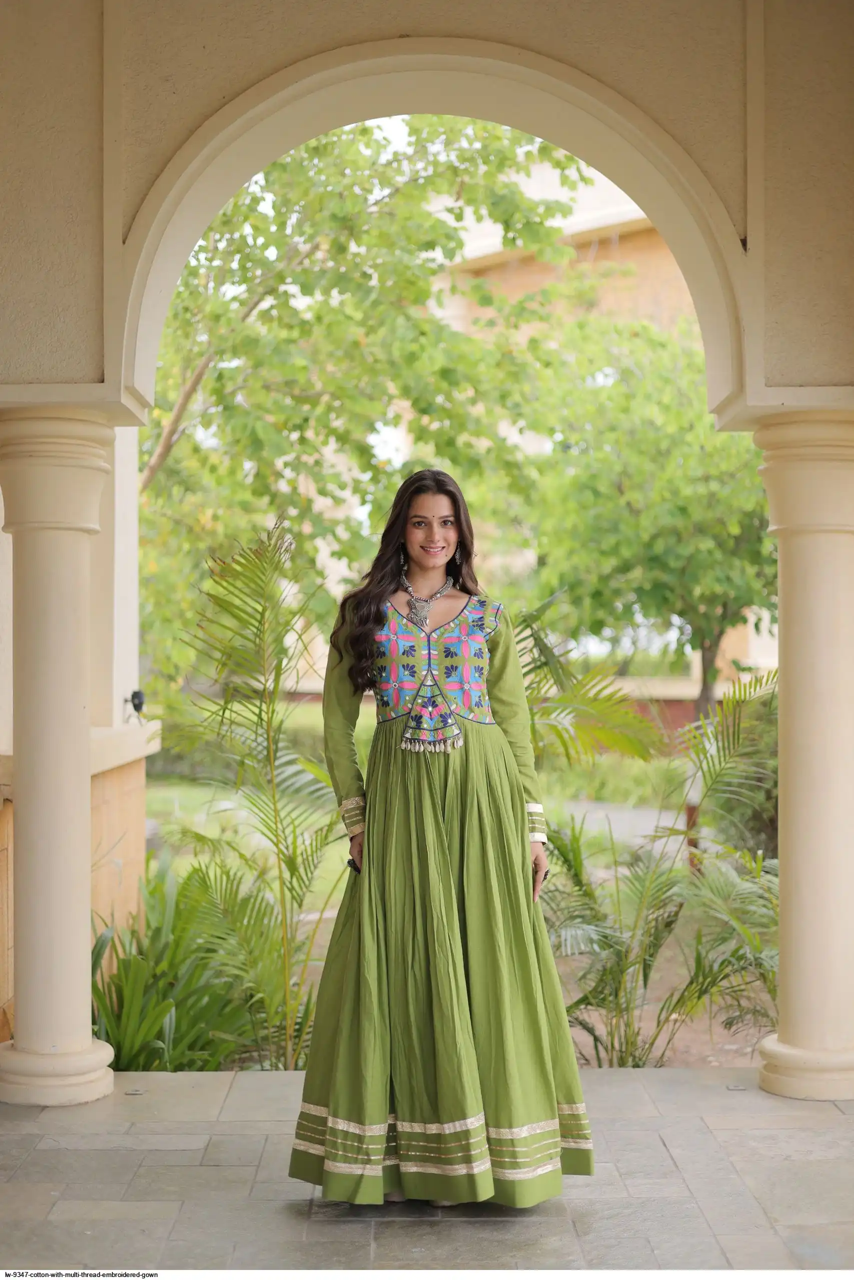 LW 9347 COTTON WITH MULTI THREAD EMBROIDERED GOWN 1