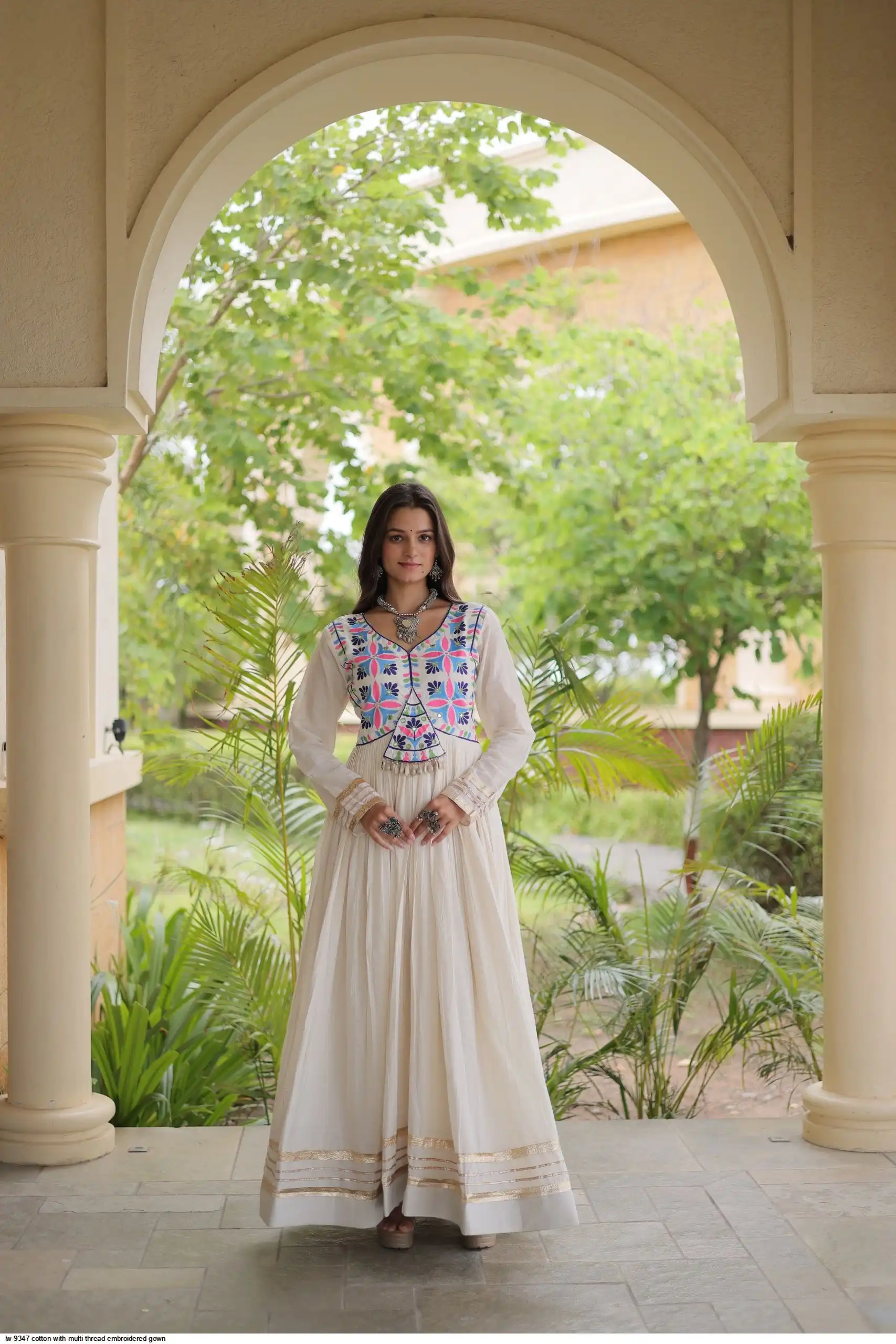 LW 9347 COTTON WITH MULTI THREAD EMBROIDERED GOWN 2