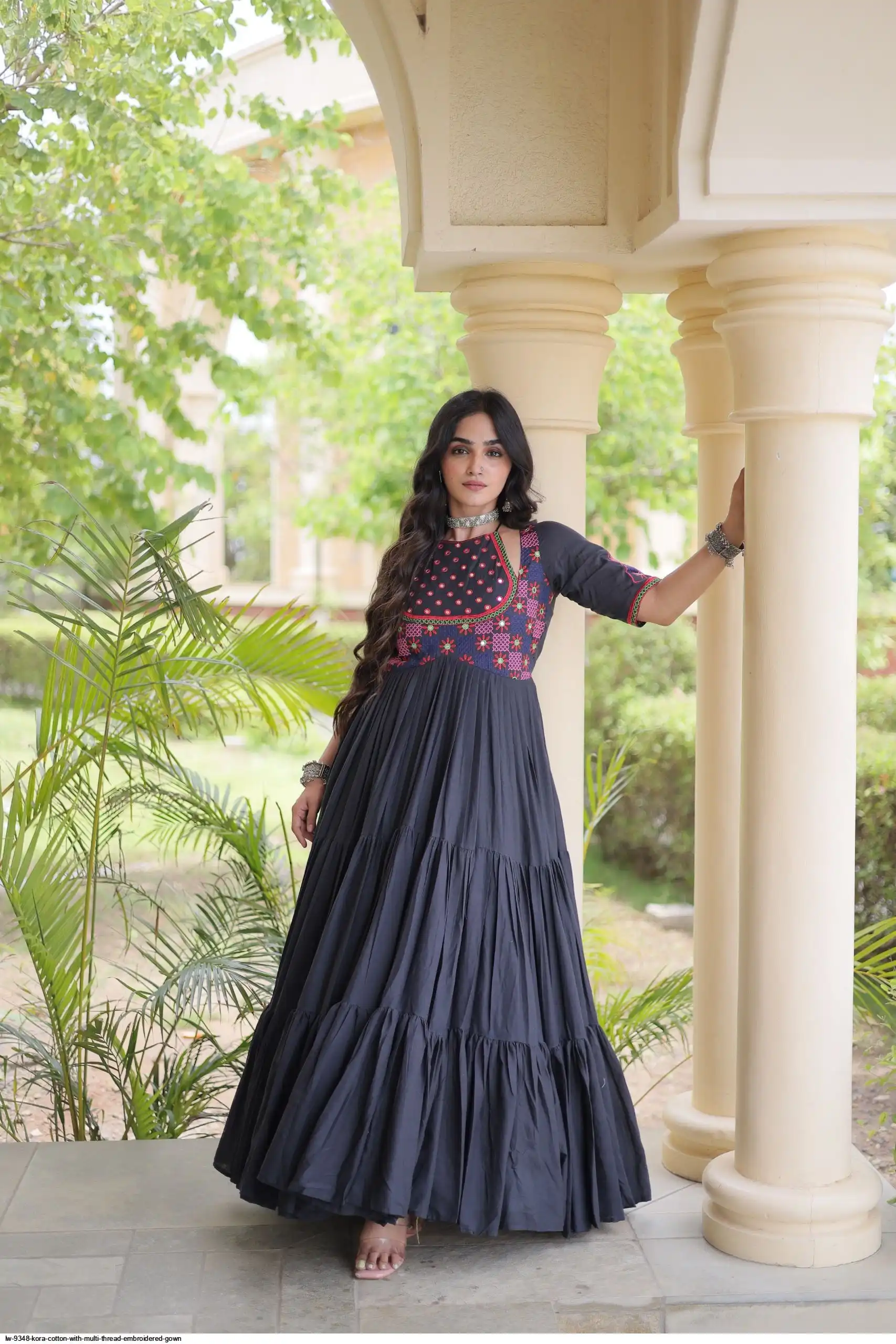 LW 9348 KORA COTTON WITH MULTI THREAD EMBROIDERED GOWN 1