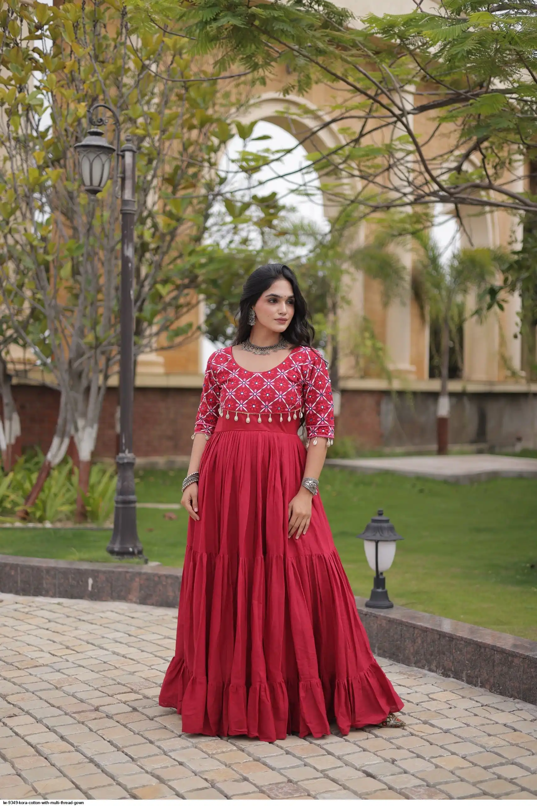 Navratri Gown Collections LW-9349 Kora Cotton with Multi Thread Embroidered