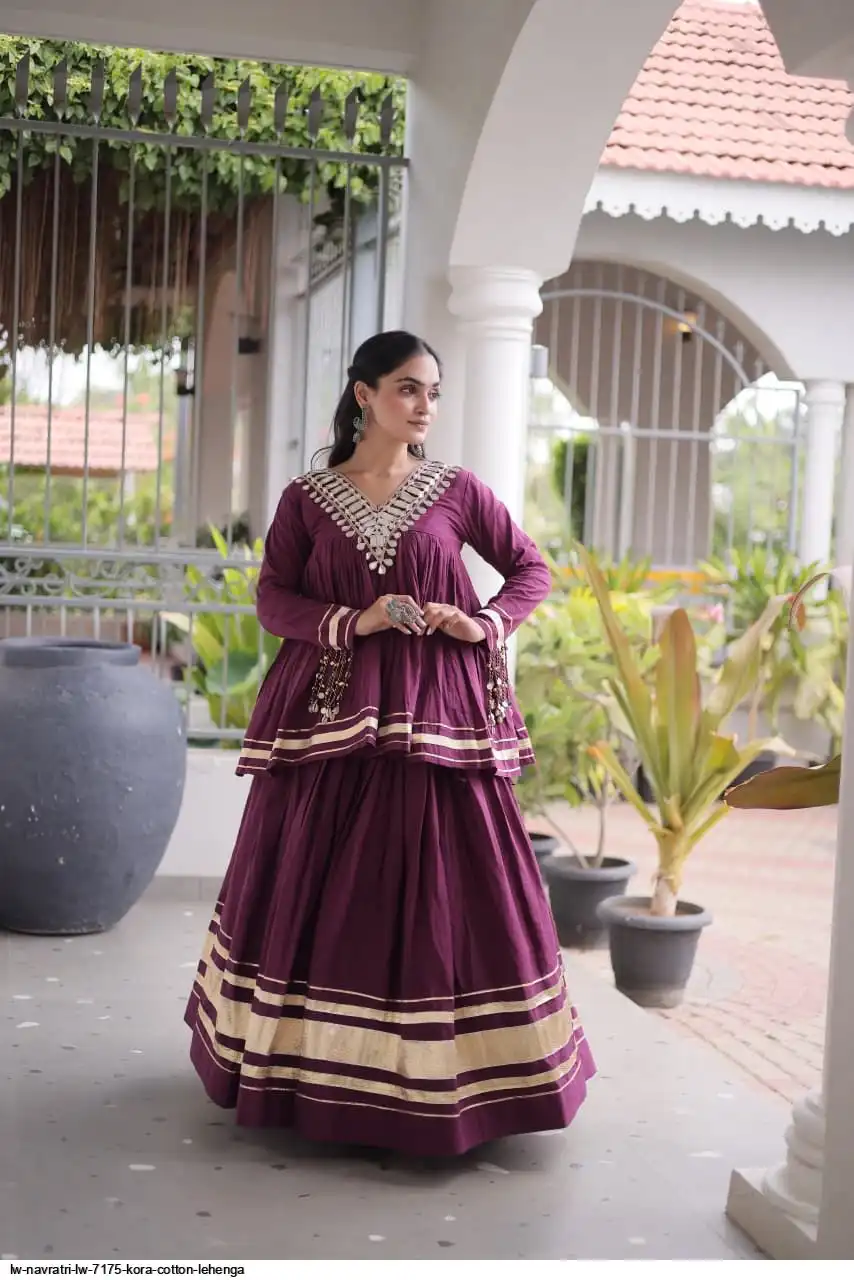 LW NAVRATRI LW 7175 KORA COTTON LEHENGA 4